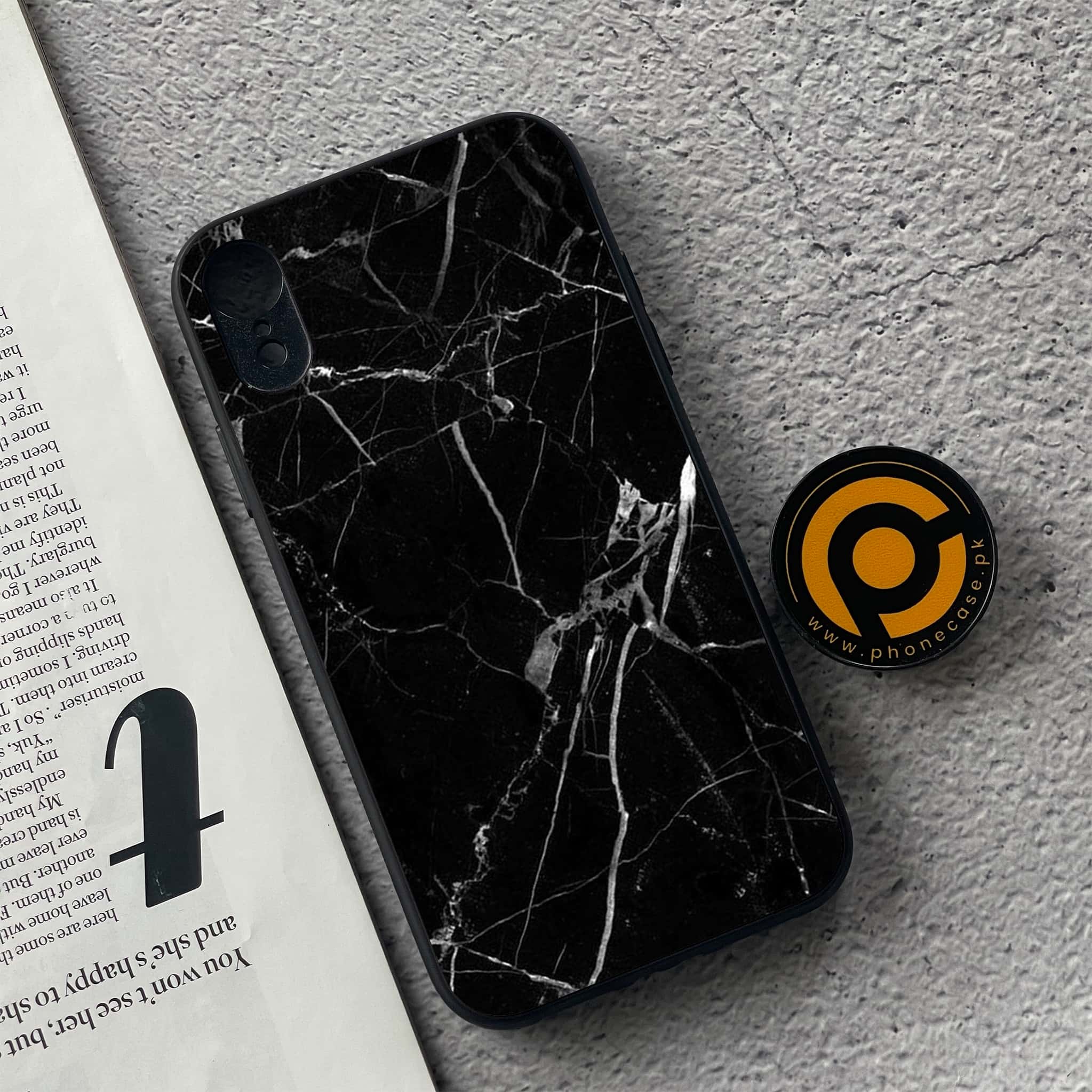 iPhone XR - Black Marble Series - Premium Metal Printed soft Bumper shock Proof Case