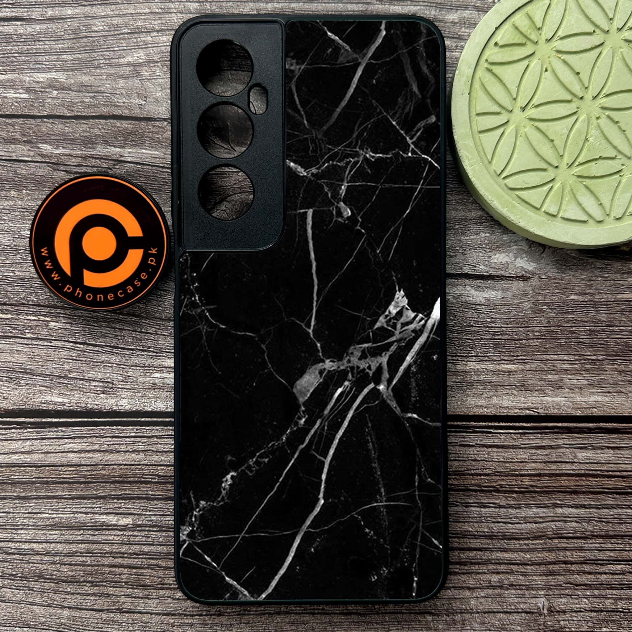 Realme C65  - Black Marble Series - Premium Metal Printed soft Bumper shock Proof Case