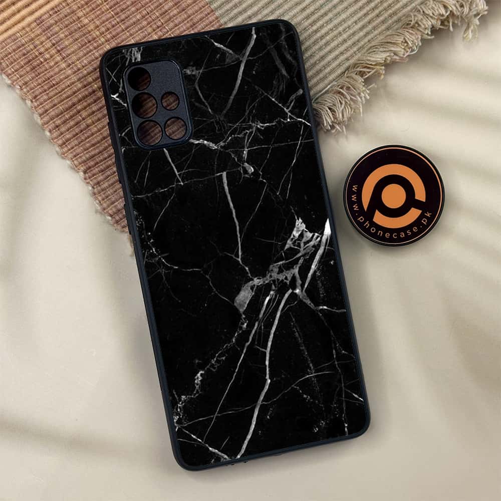 Samsung Galaxy A71 - Black Marble Series - Premium Metal Printed soft Bumper shock Proof Case