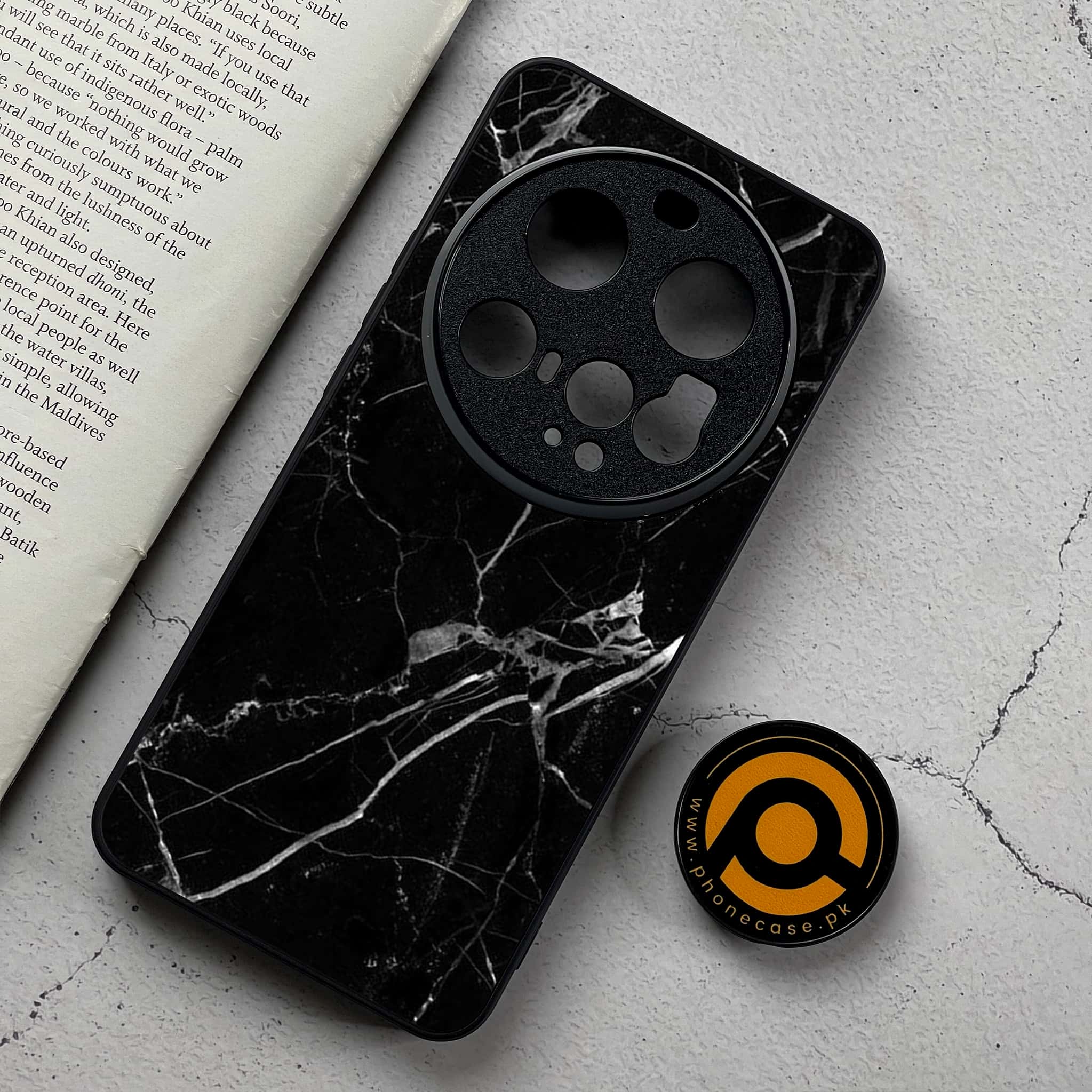 Xiaomi 15 Ultra - Black Marble Series - Premium Metal Printed Soft Bumper Shockproof Case