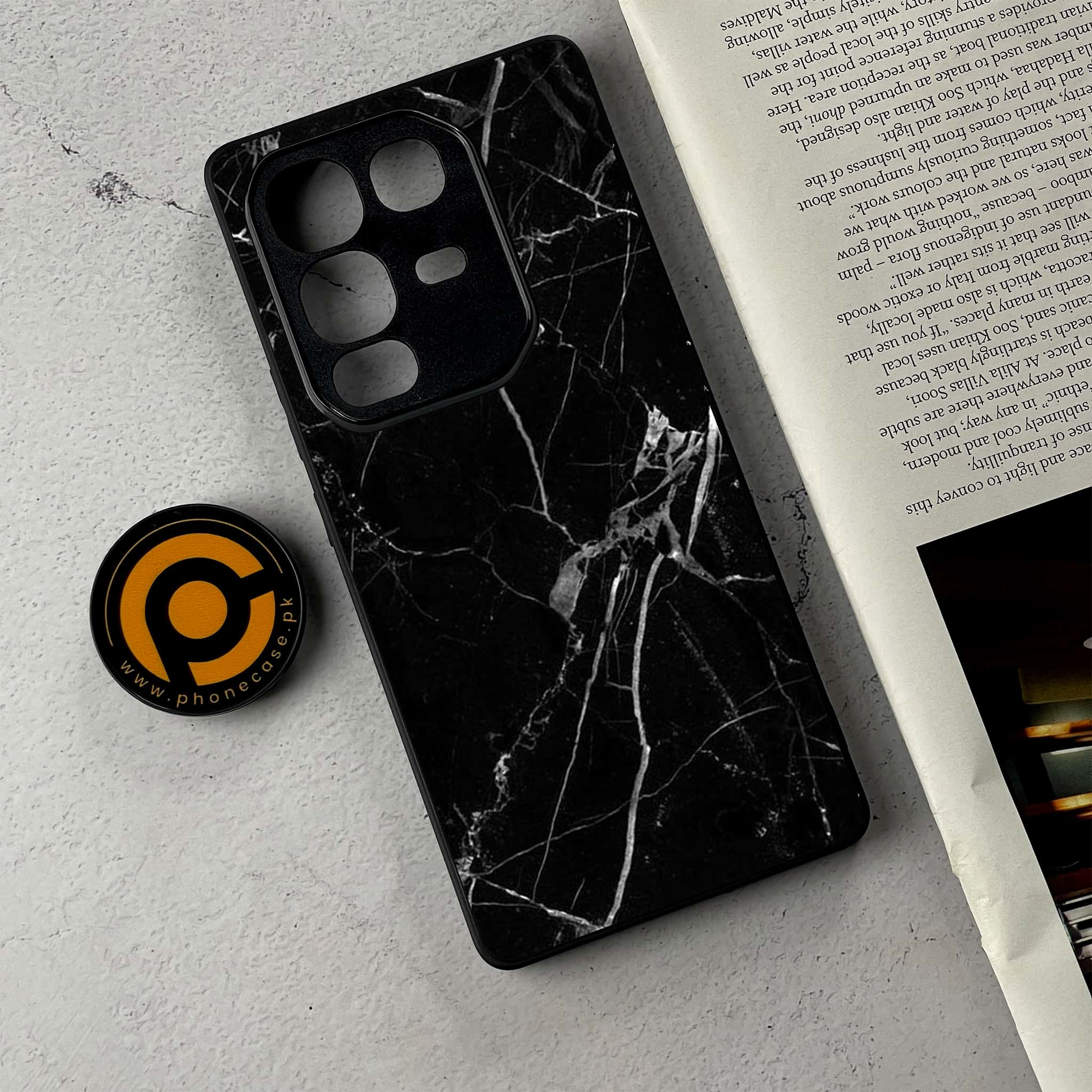 Infinix Note 50 Pro Plus - Black Marble Series - Premium Metal Printed Soft Bumper Shockproof Case