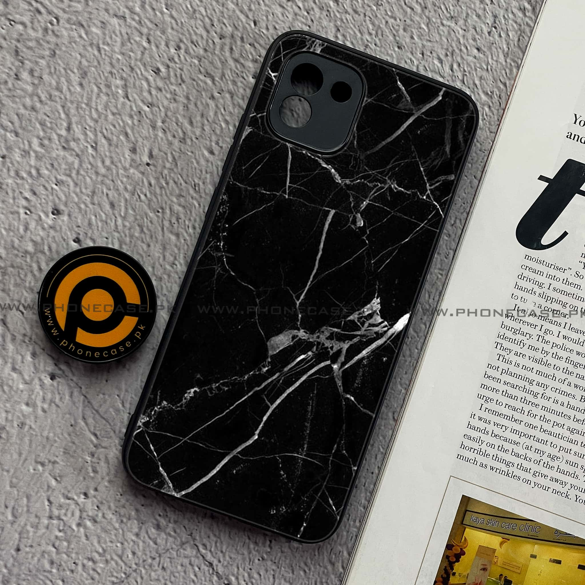 Samsung Galaxy A03 - Black Marble Series - Premium Printed Glass soft Bumper shock Proof Case