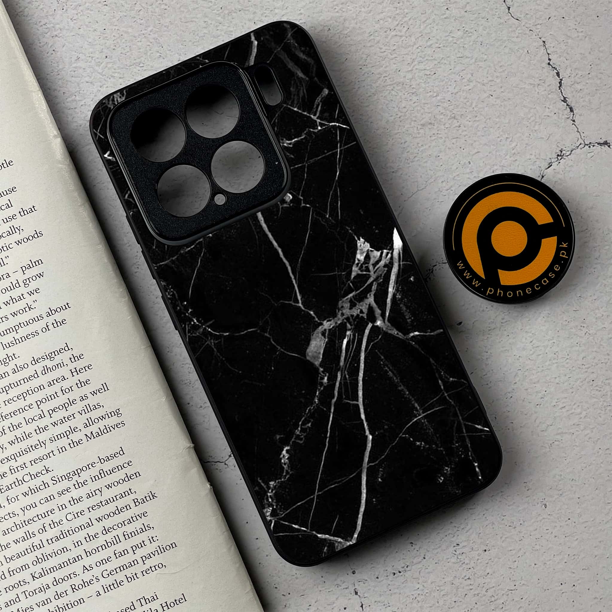 Xiaomi 15 - Black Marble Series  - Premium Metal Printed soft Bumper shock Proof Case