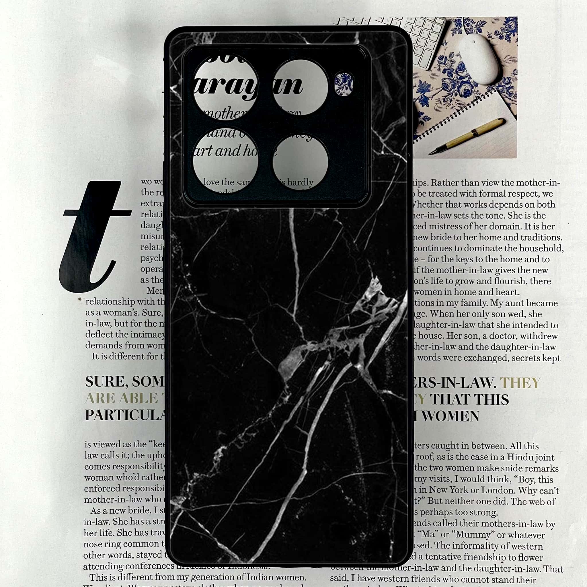 Infinix Note 40 Pro Plus - Black Marble Series - Premium Metal Printed soft Bumper shock Proof Case