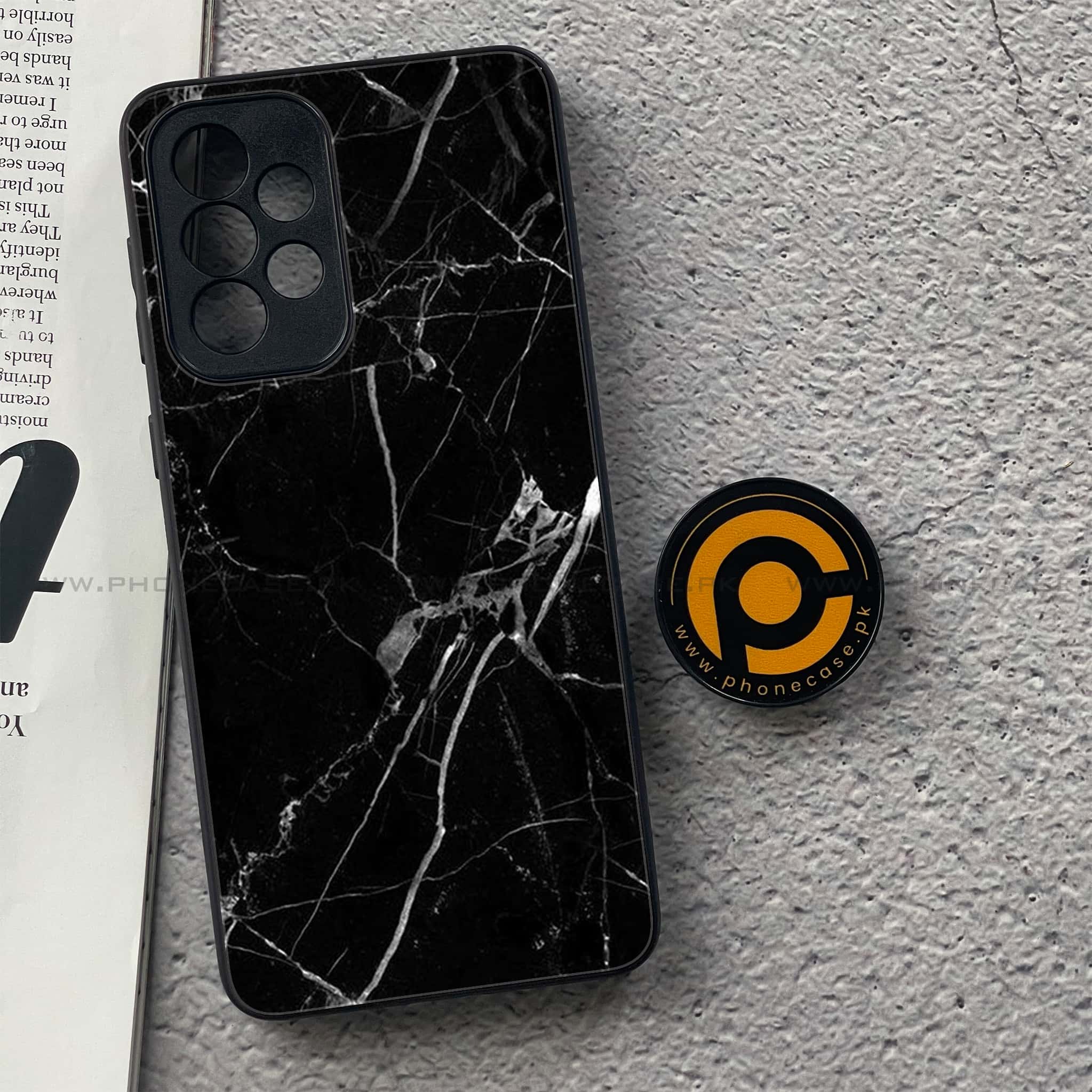 Samsung Galaxy A33 - Black Marble Series - Premium Printed Glass soft Bumper shock Proof Case
