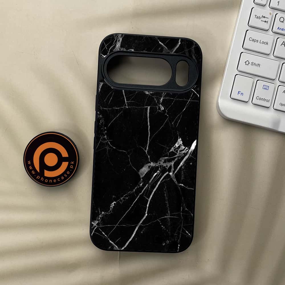 Google Pixel 10  - Black Marble Series - Premium Metal Printed soft Bumper Shockof Case