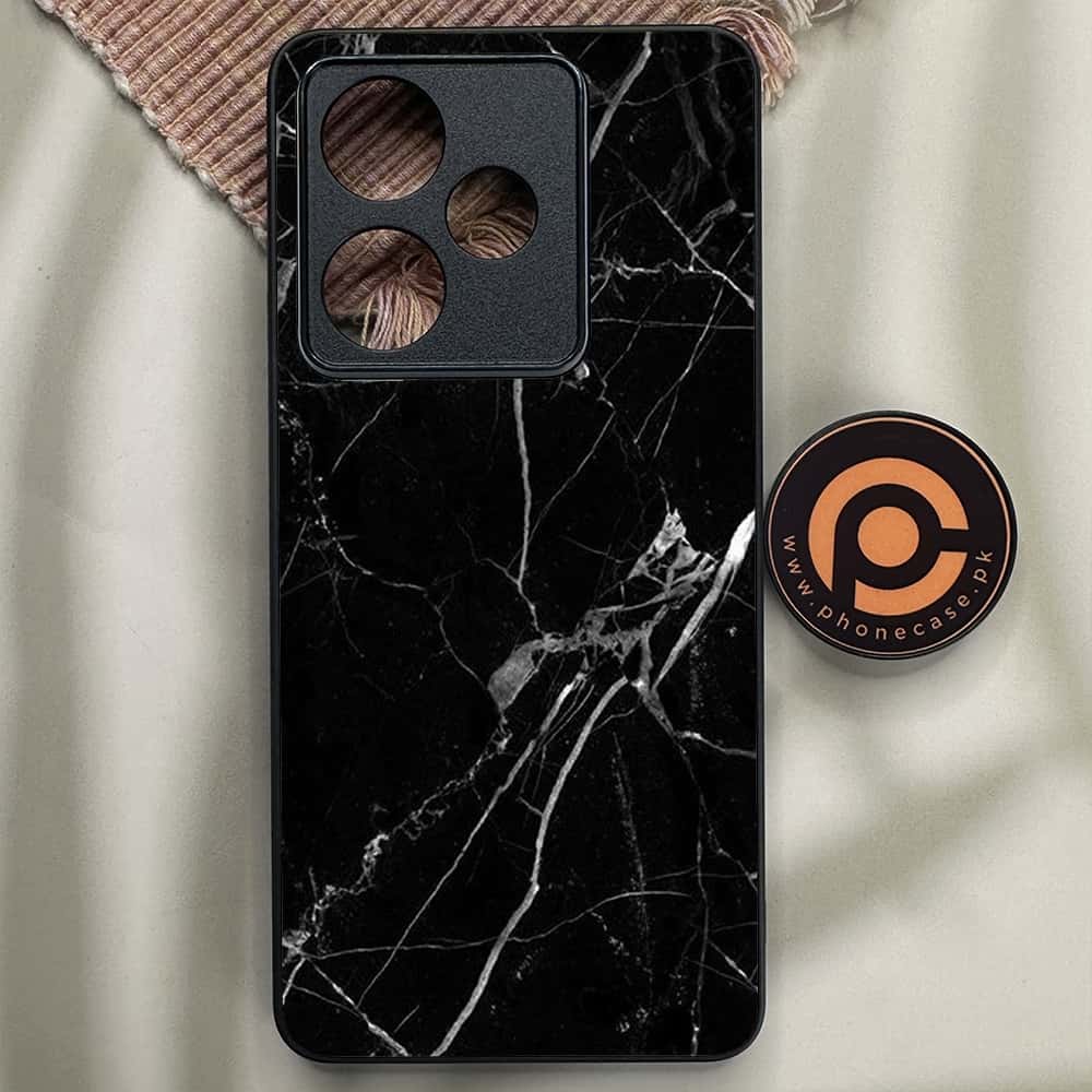 Realme GT 7 - Black Marble Series - Premium Metal Printed soft Bumper shock Proof Case