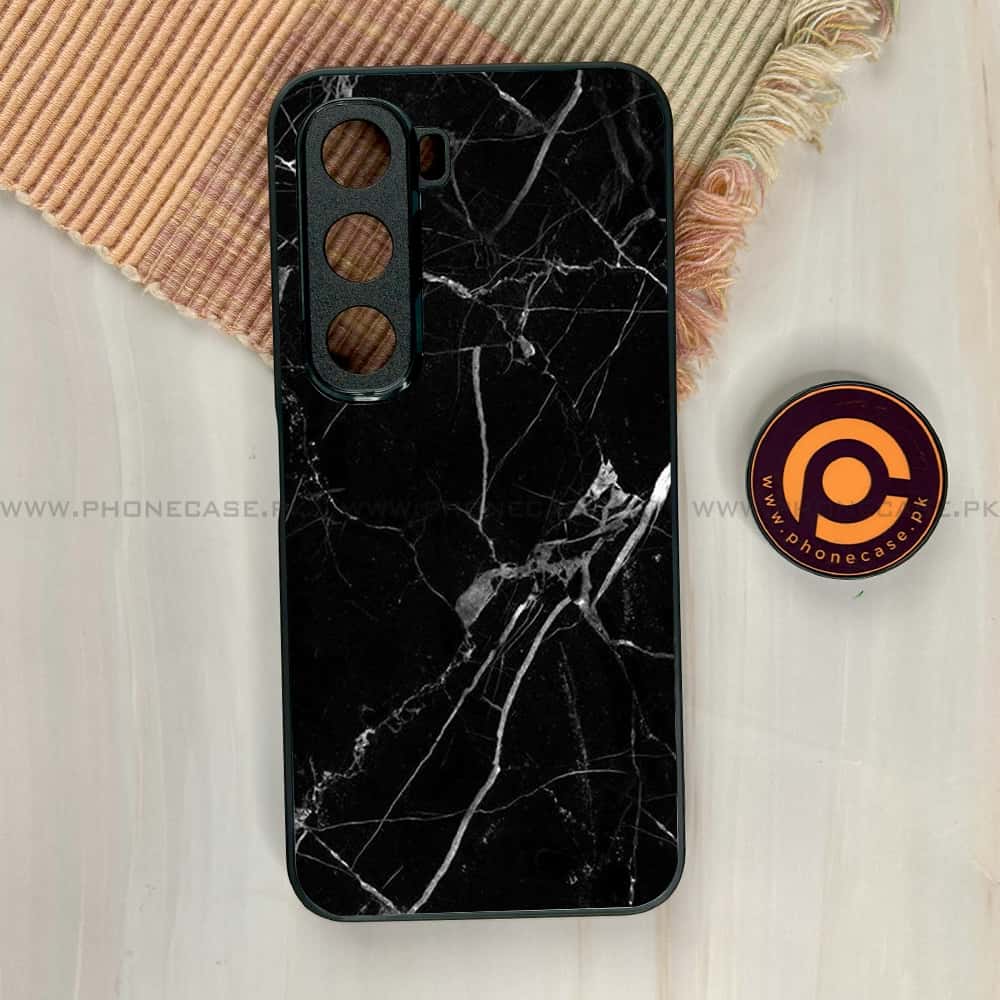 Infinix Hot 60i - Black Marble Series - Premium Metal Printed soft Bumper shock Proof Case