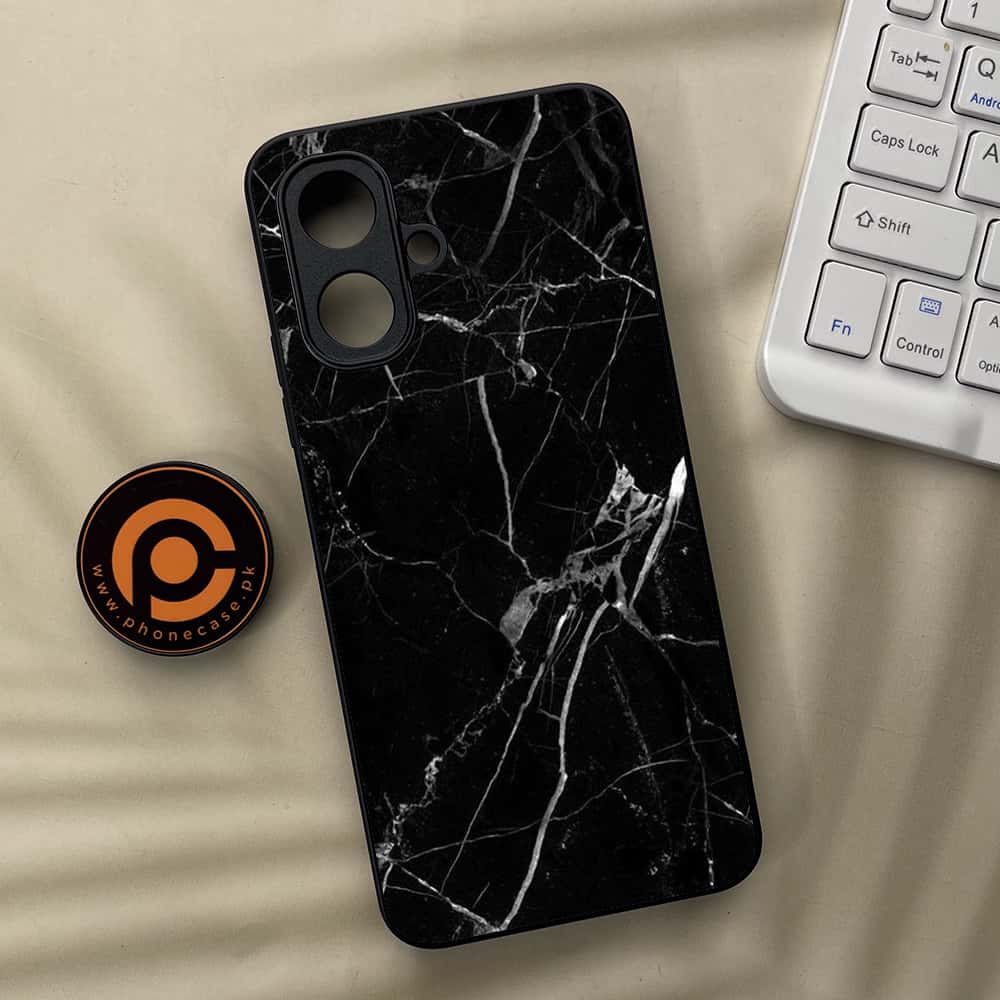 Tecno Spark Go 2 - Black Marble Series - Premium Metal Printed soft Bumper Shock Proof Case