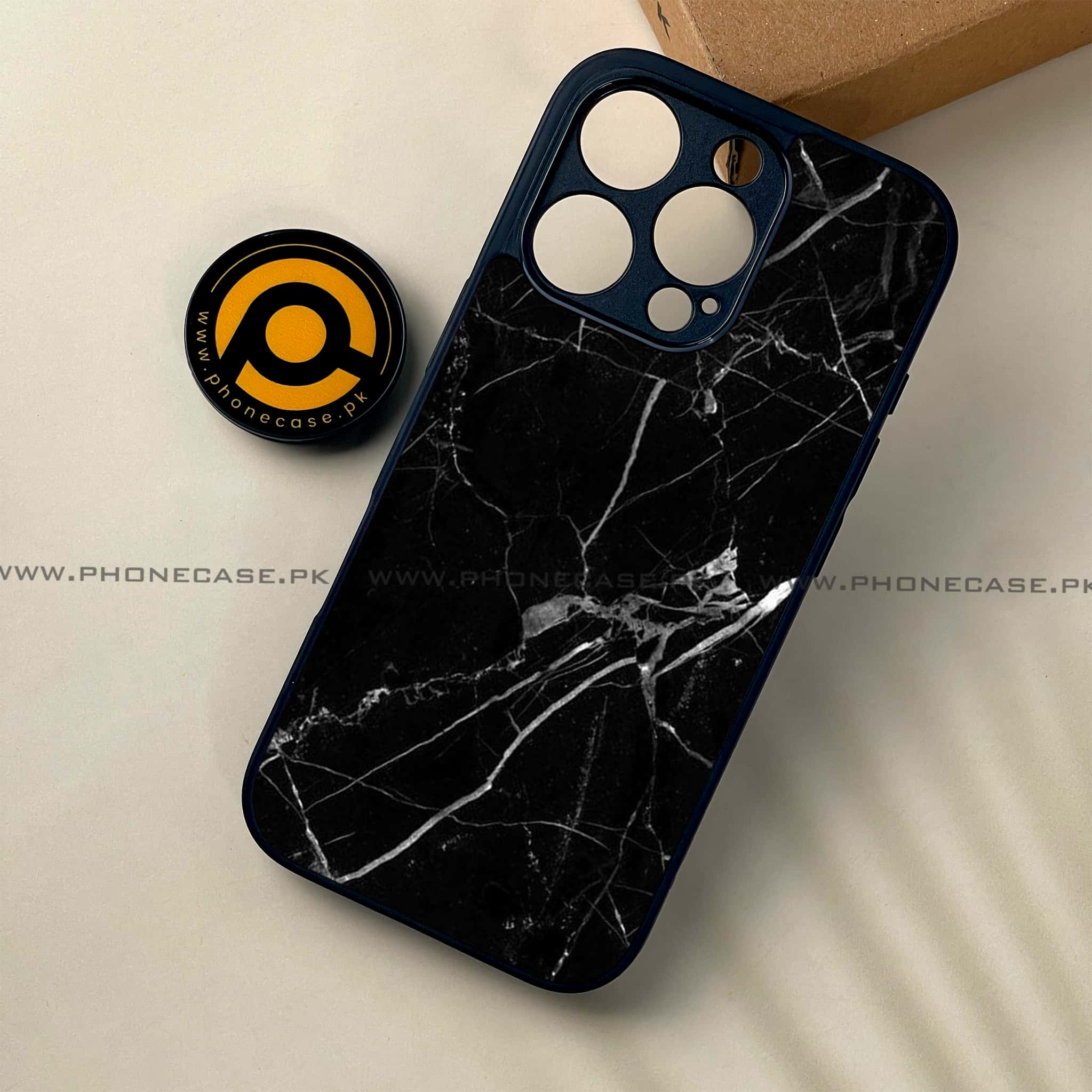 iPhone 16 Pro - Black Marble Series - Premium Printed Glass soft Bumper shock Proof Case