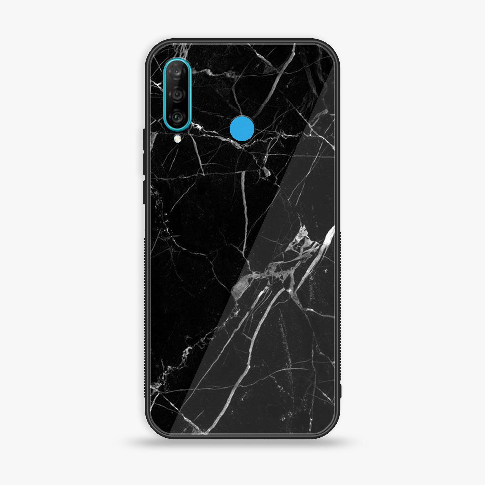 Huawei P30 lite - Black Marble Series - Premium Printed Glass soft Bumper shock Proof Case