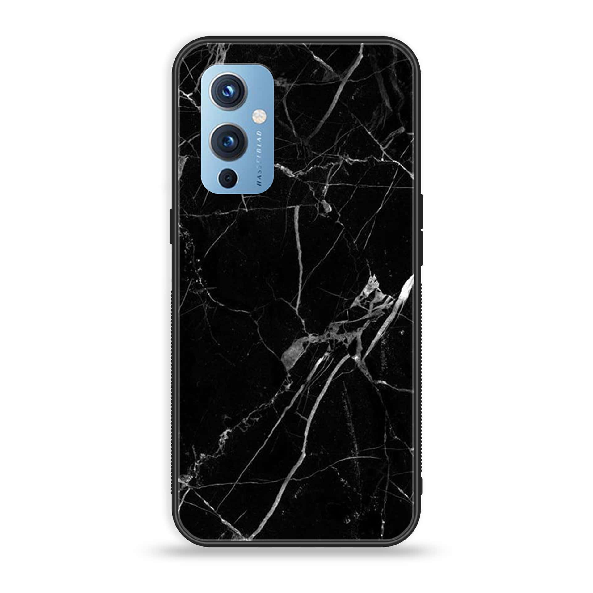 OnePlus 9 - Black Marble Series - Premium Printed Glass soft Bumper shock Proof Case