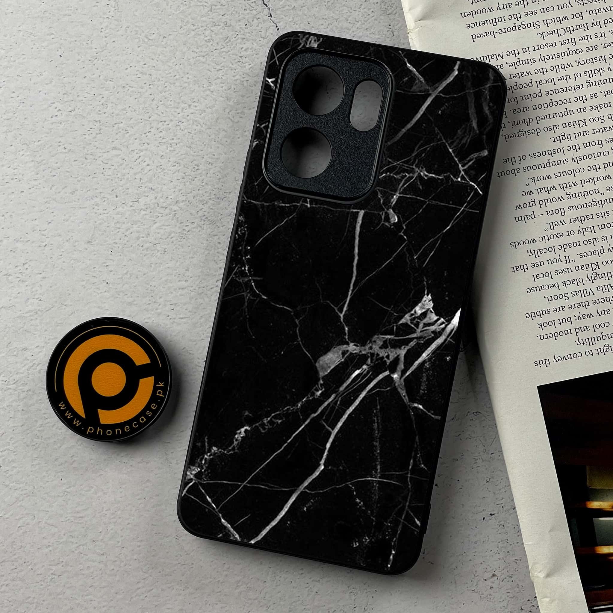 Oppo Reno 13F - Black Marble Series - Premium Metal Printed Soft Bumper Shockproof Case