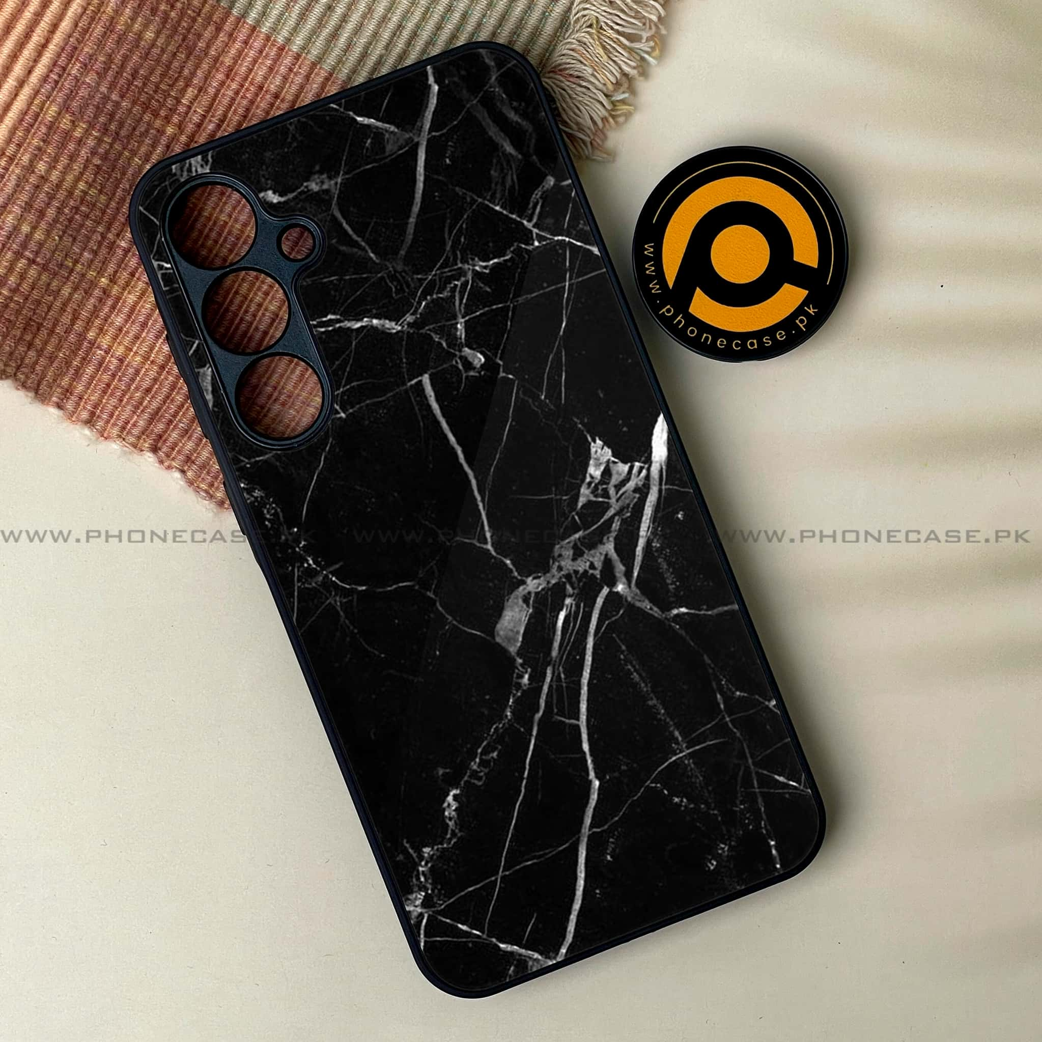 Samsung Galaxy S24 - Black Marble Series - Premium Printed Glass soft Bumper shock Proof Case