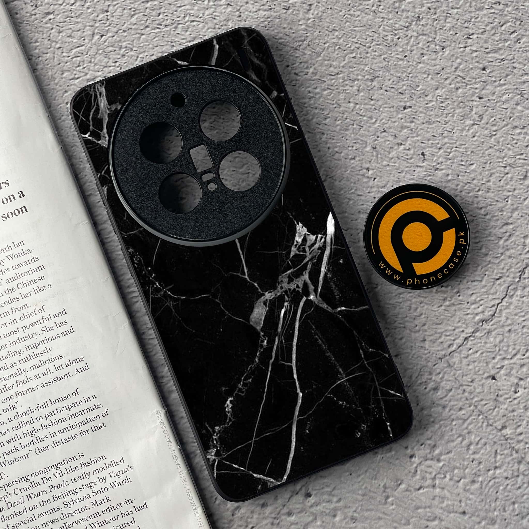 Vivo X200 Pro - Black Marble Series - Premium Metal  Printed soft Bumper shock Proof Case