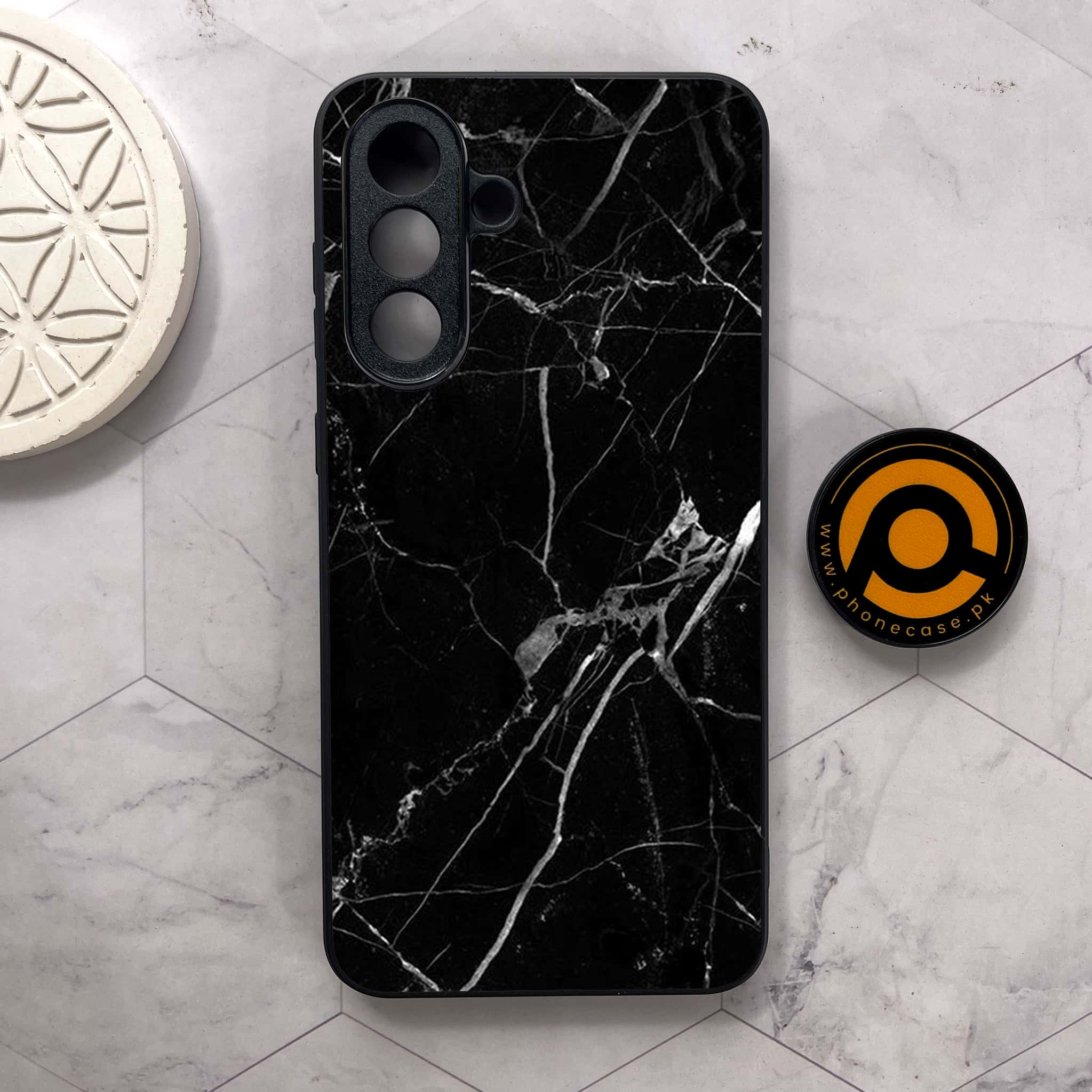 Samsung Galaxy A56 5G -  Black Marble Series - Premium Metal Printed soft Bumper shock Proof Case