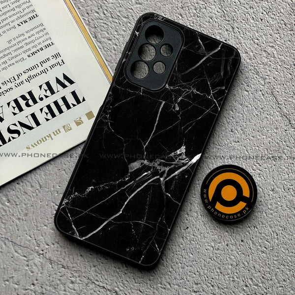 Samsung Galaxy A23- Black Marble Design 2  - Premium Printed Glass soft Bumper shock Proof Case CS-33448