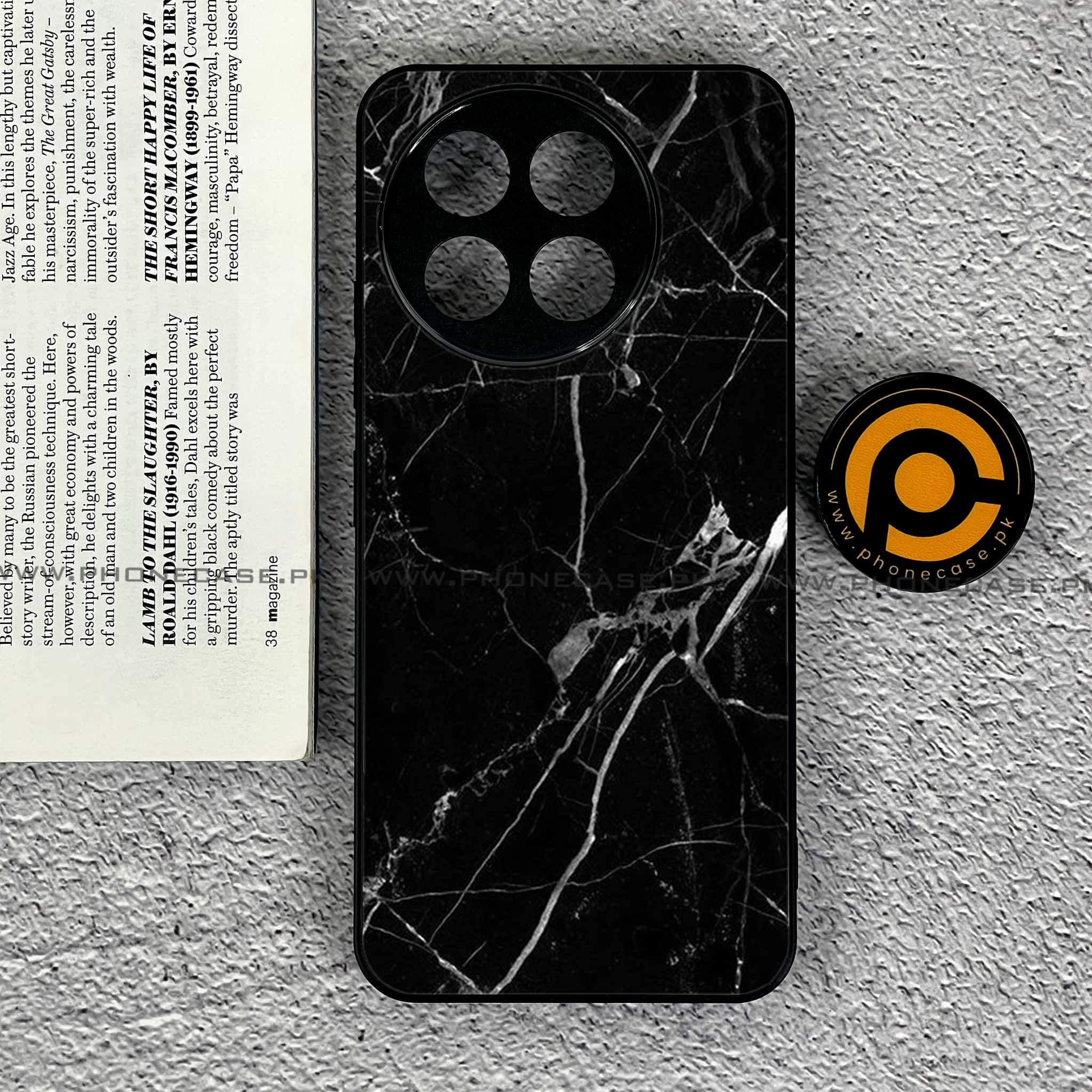 OnePlus 13R - Black Marble Series - Premium Printed Glass soft Bumper shock Proof Case