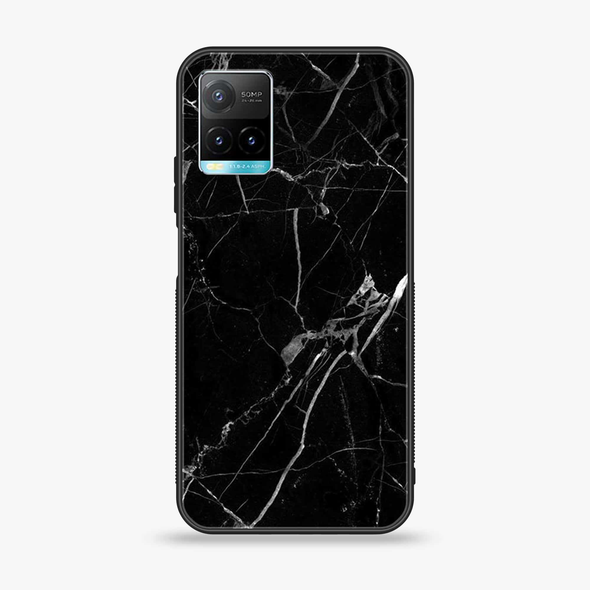 Vivo Y33T  Black Marble Series  Premium Printed Glass soft Bumper shock Proof Case