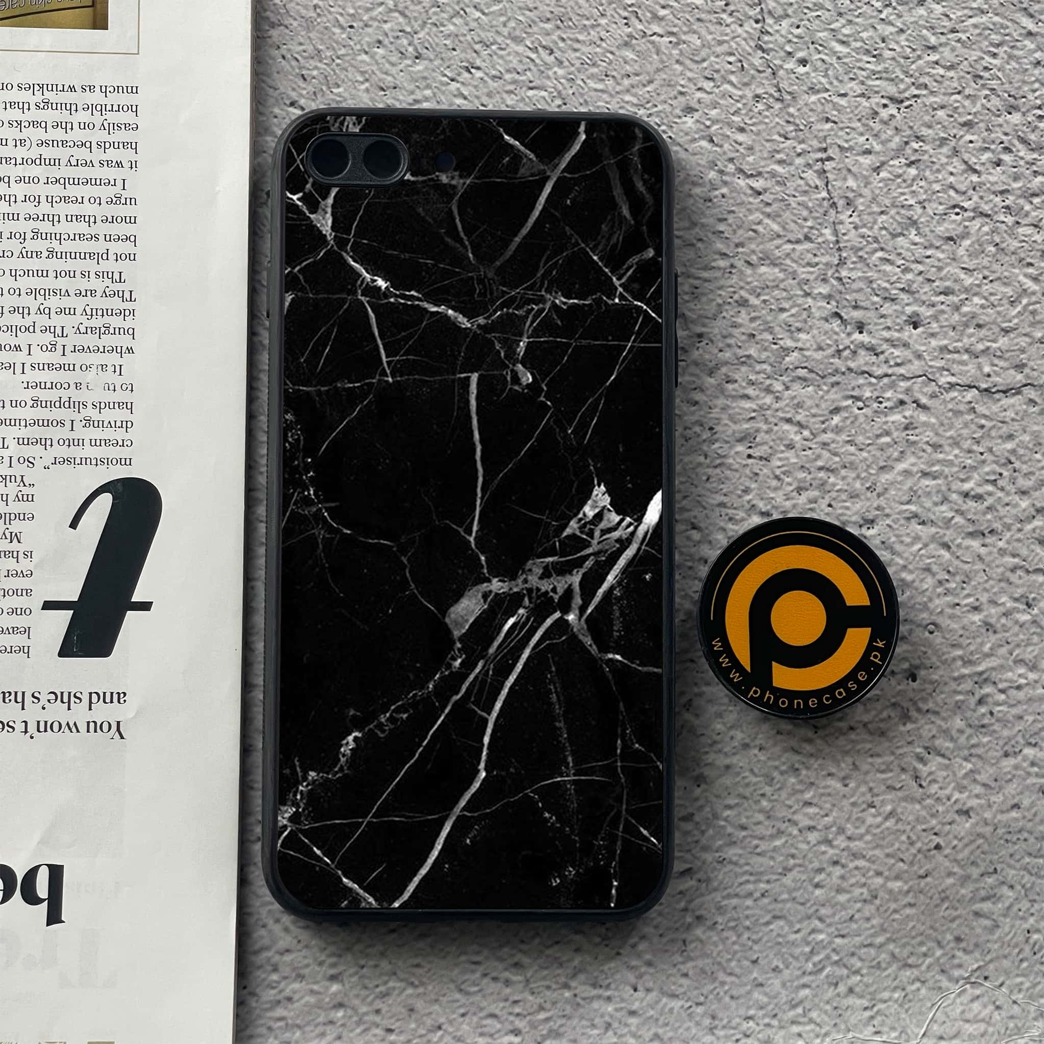 iPhone 8 Plus- Black Marble Series - Premium Printed Glass soft Bumper shock Proof Case