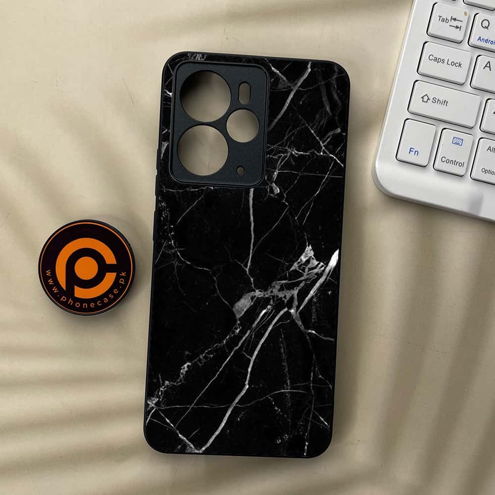 Realme 14T 5G - Black Marble Series - Premium Metal Printed soft Bumper Shock Proof Case