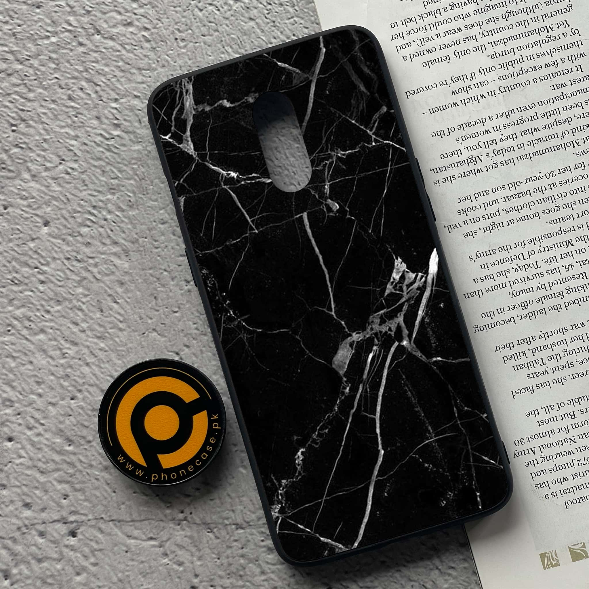 OnePlus 7 - Black Marble Series - Premium Printed Glass soft Bumper shock Proof Case