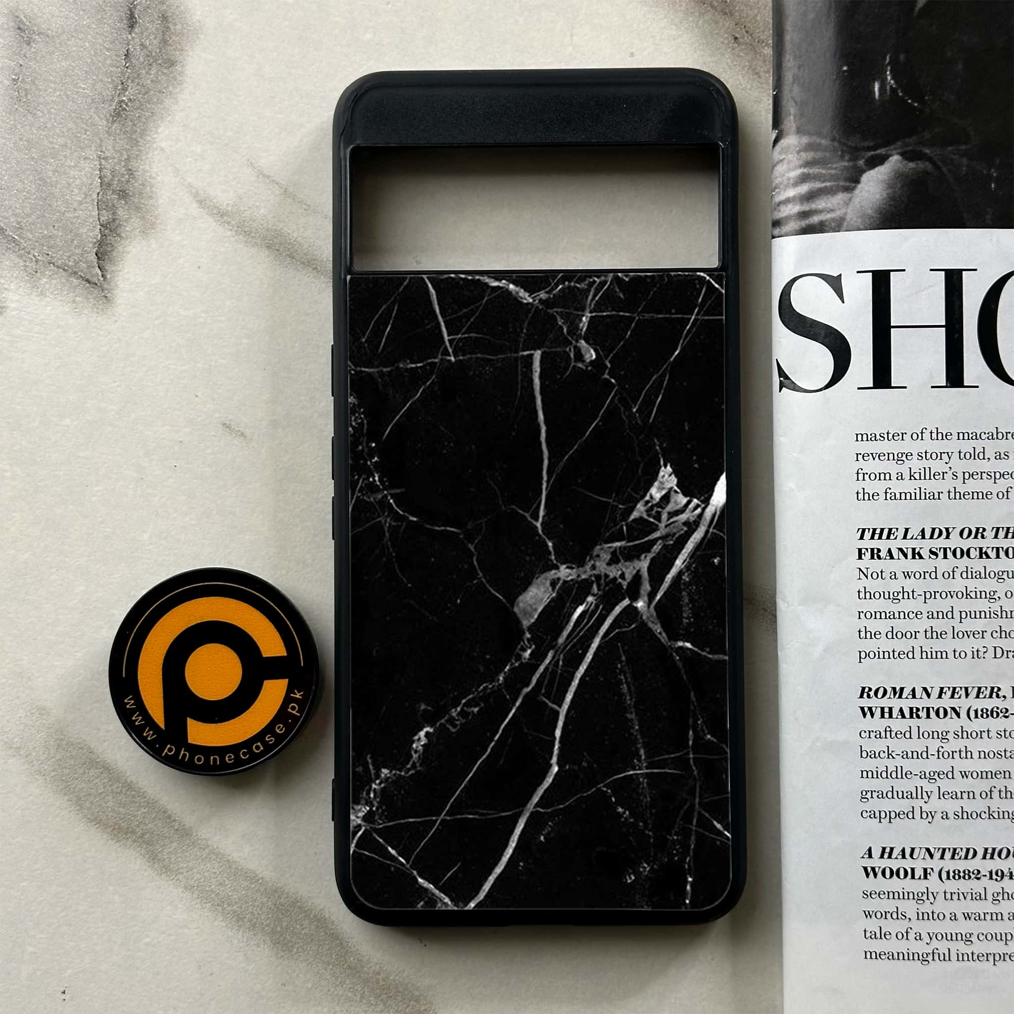 Google Pixel 8 Pro - Black Marble Series - Premium Printed Glass soft Bumper shock Proof Case