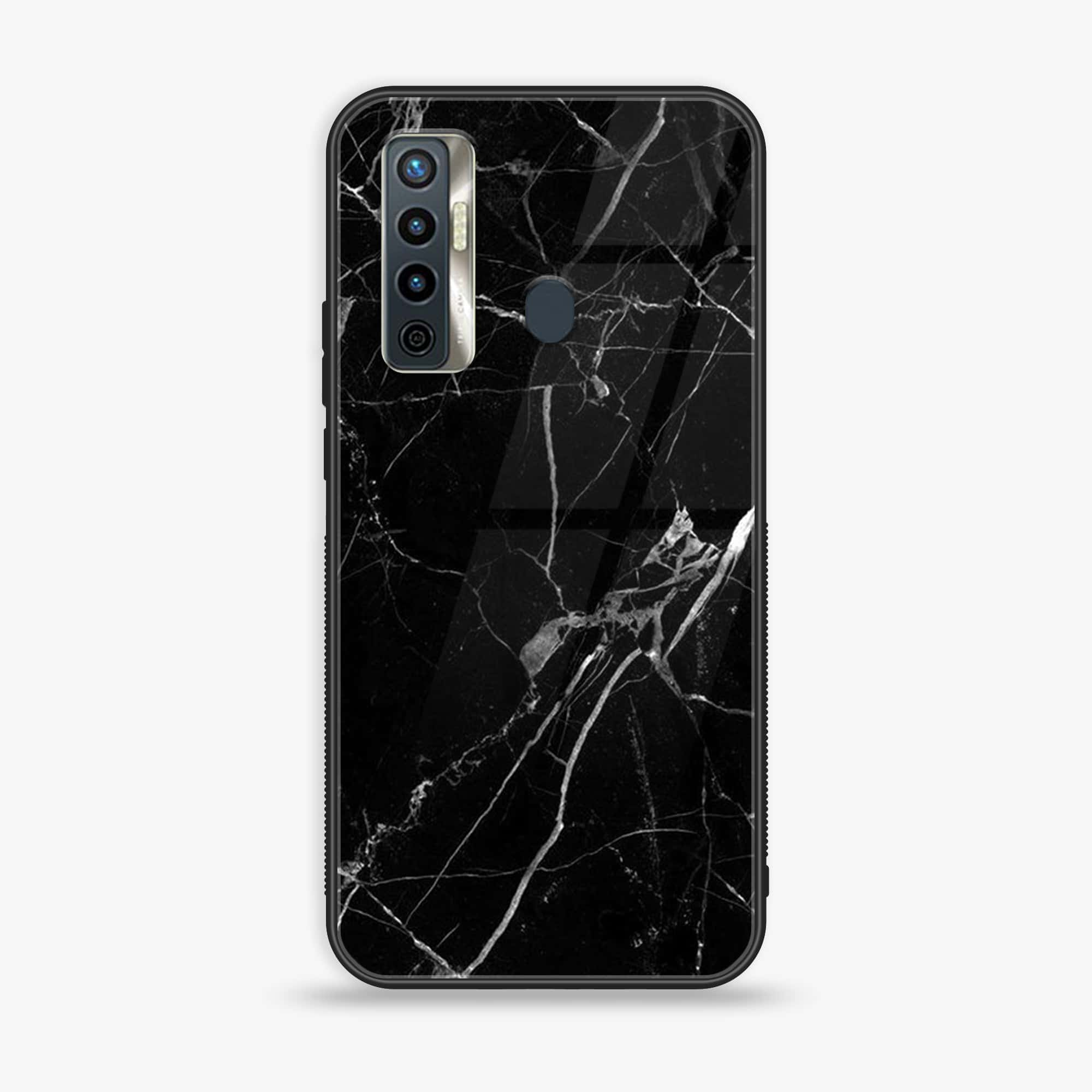 Tecno Camon 17 - Black Marble Series - Premium Printed Glass soft Bumper shock Proof Case