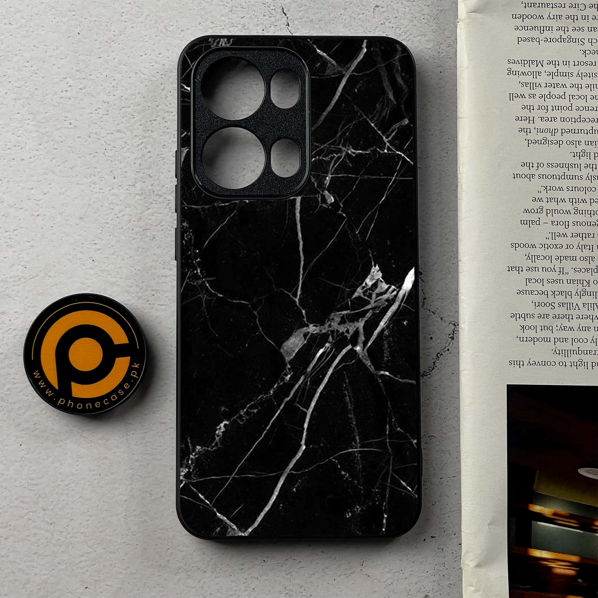 Oppo Reno 13 Pro - Black Marble Series - Premium Metal Printed Soft Bumper Shockproof Case