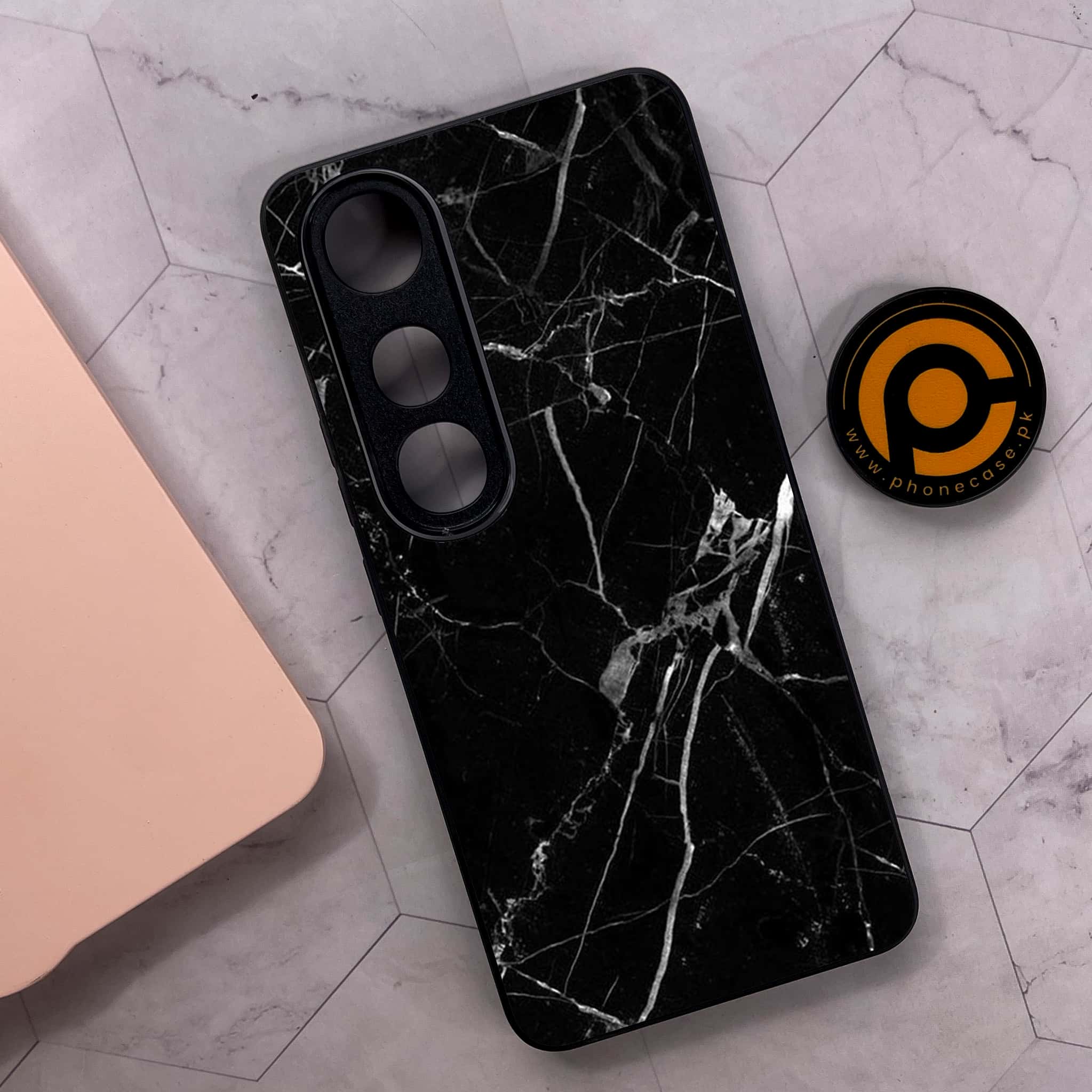 Vivo V50 Lite - Black Marble Series - Premium Metal Printed soft Bumper shock Proof Case