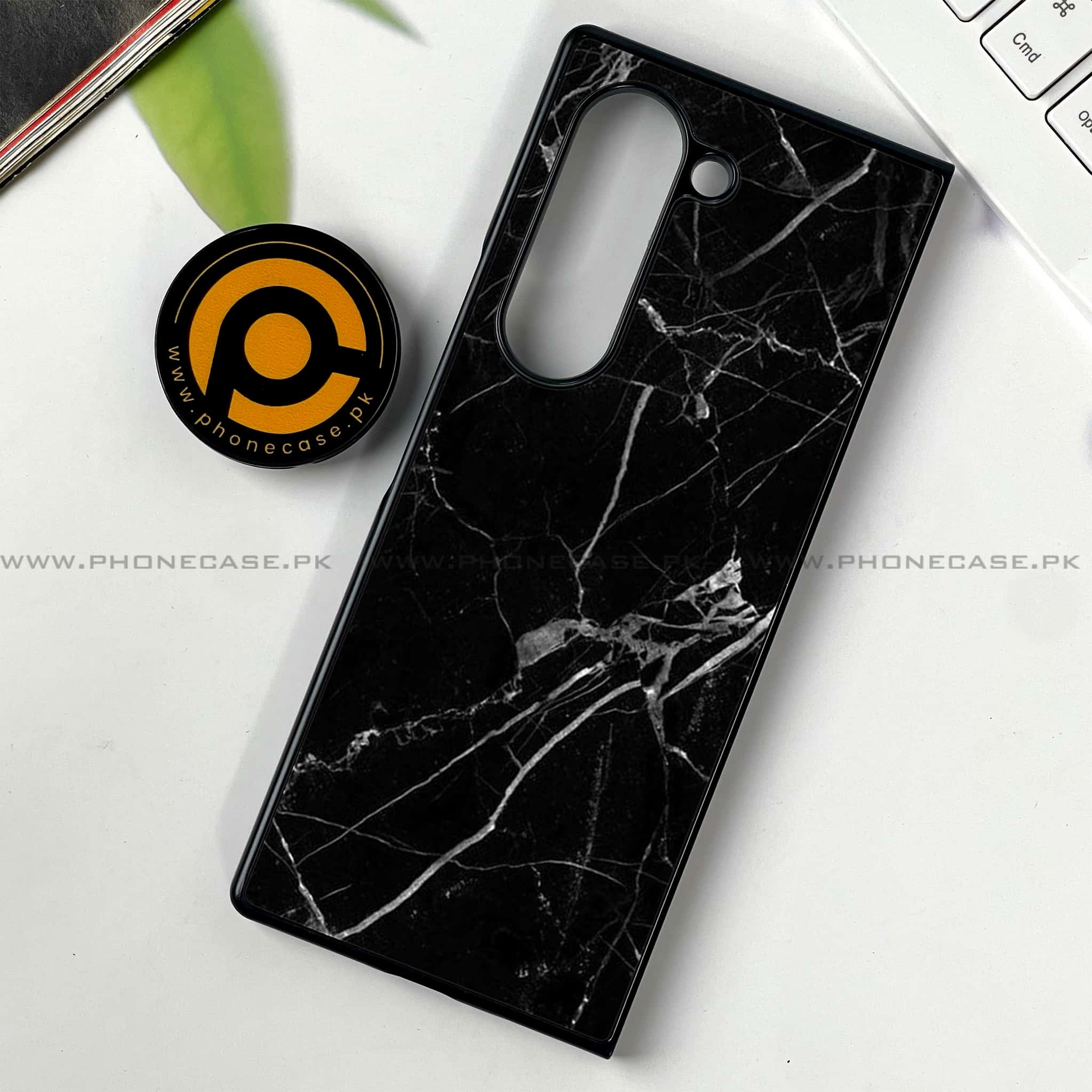 Samsung Galaxy Z Fold 6 - Black Marble Series - Premium Printed Metal soft Bumper shock Proof Case