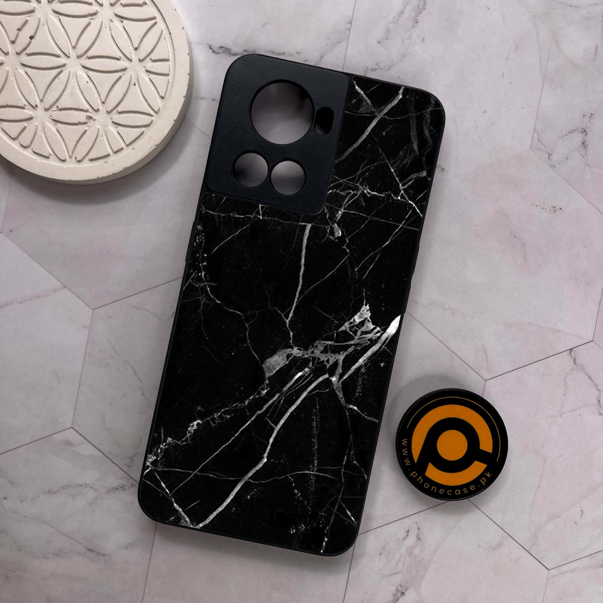 OnePlus 10R - Black Marble Series - Premium Metal Printed soft Bumper shock Proof Case