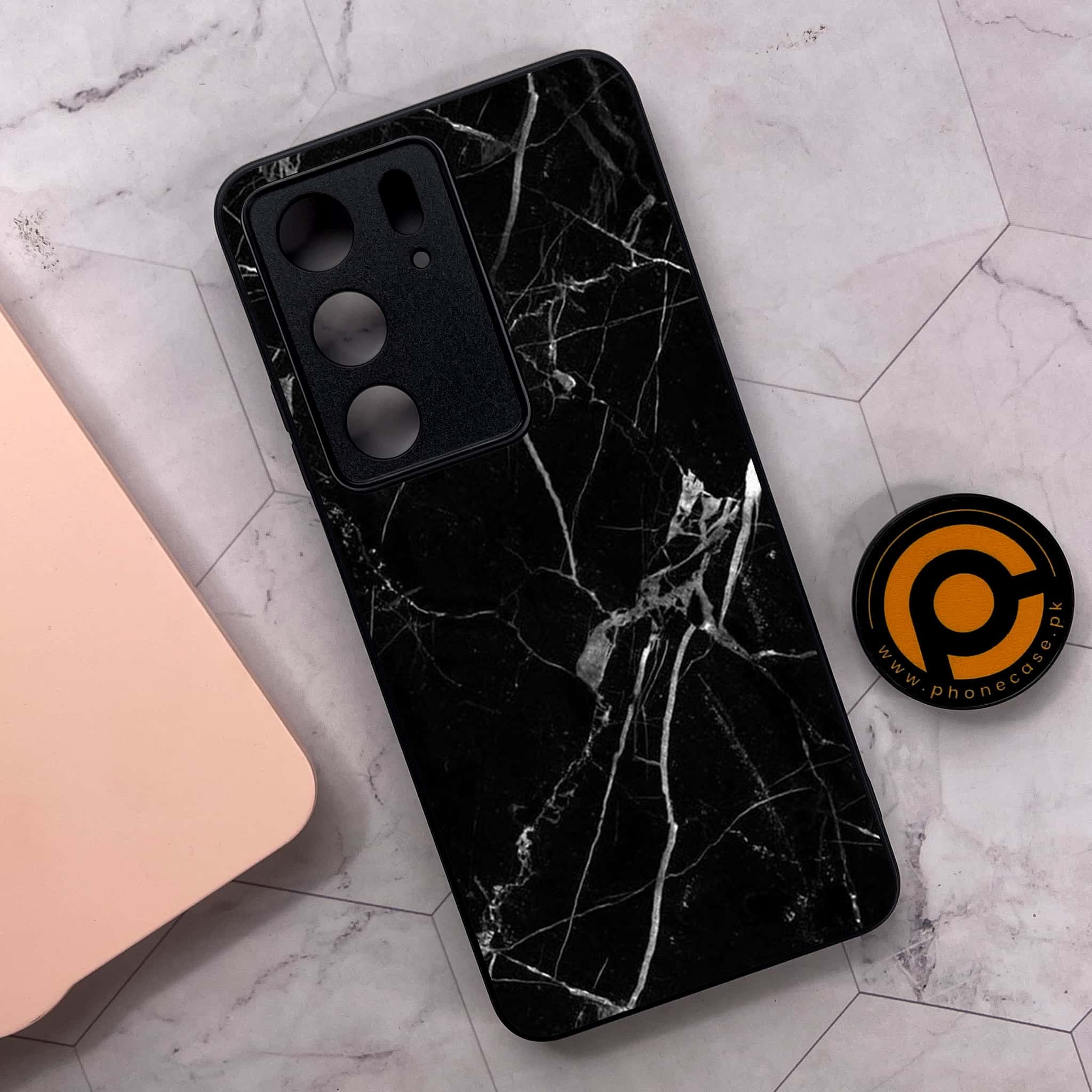 Realme C75x 4G - Black Marble Series - Premium Metal Printed soft Bumper shock Proof Case