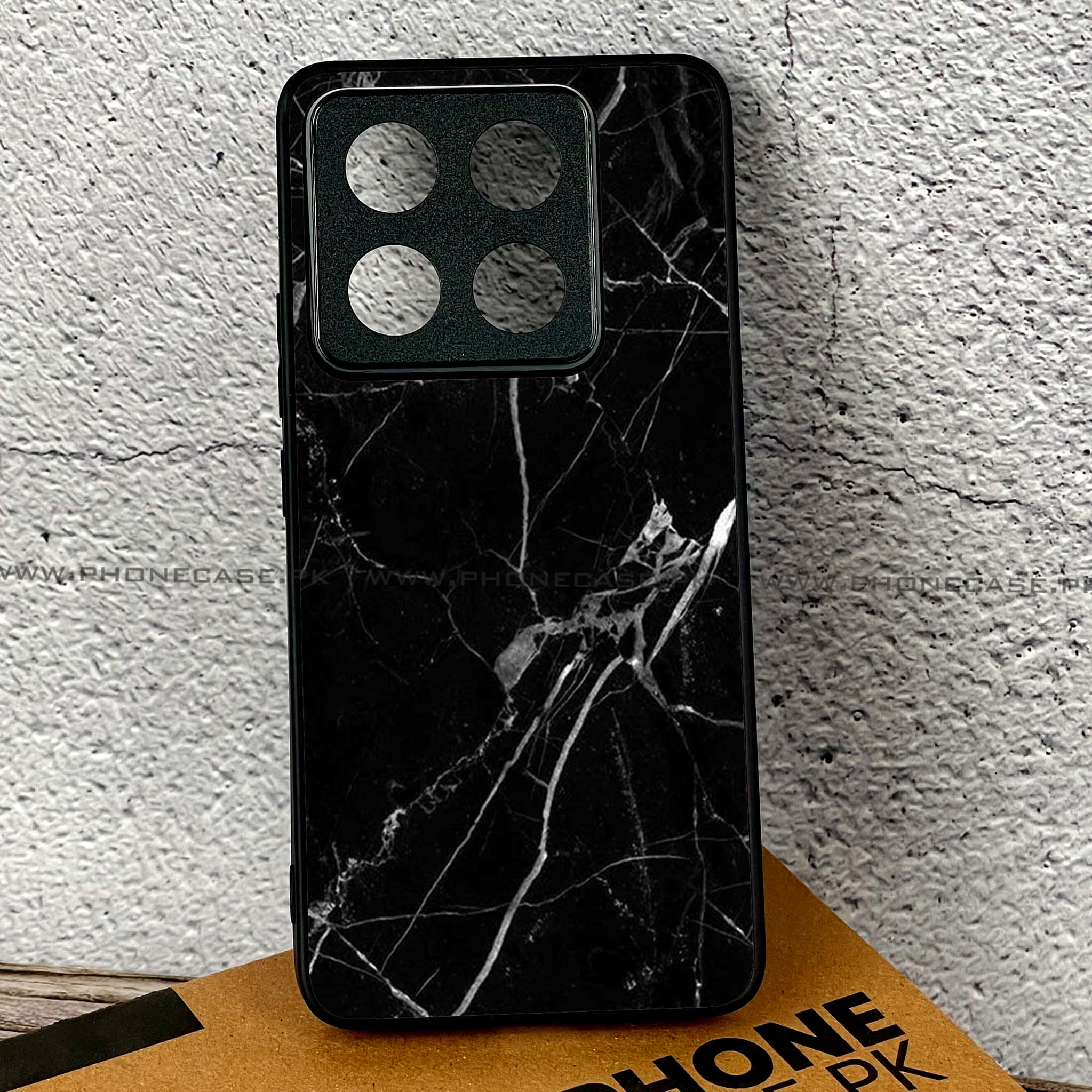 Xiaomi 14T - Black Marble Series - Premium Printed Glass soft Bumper shock Proof Case