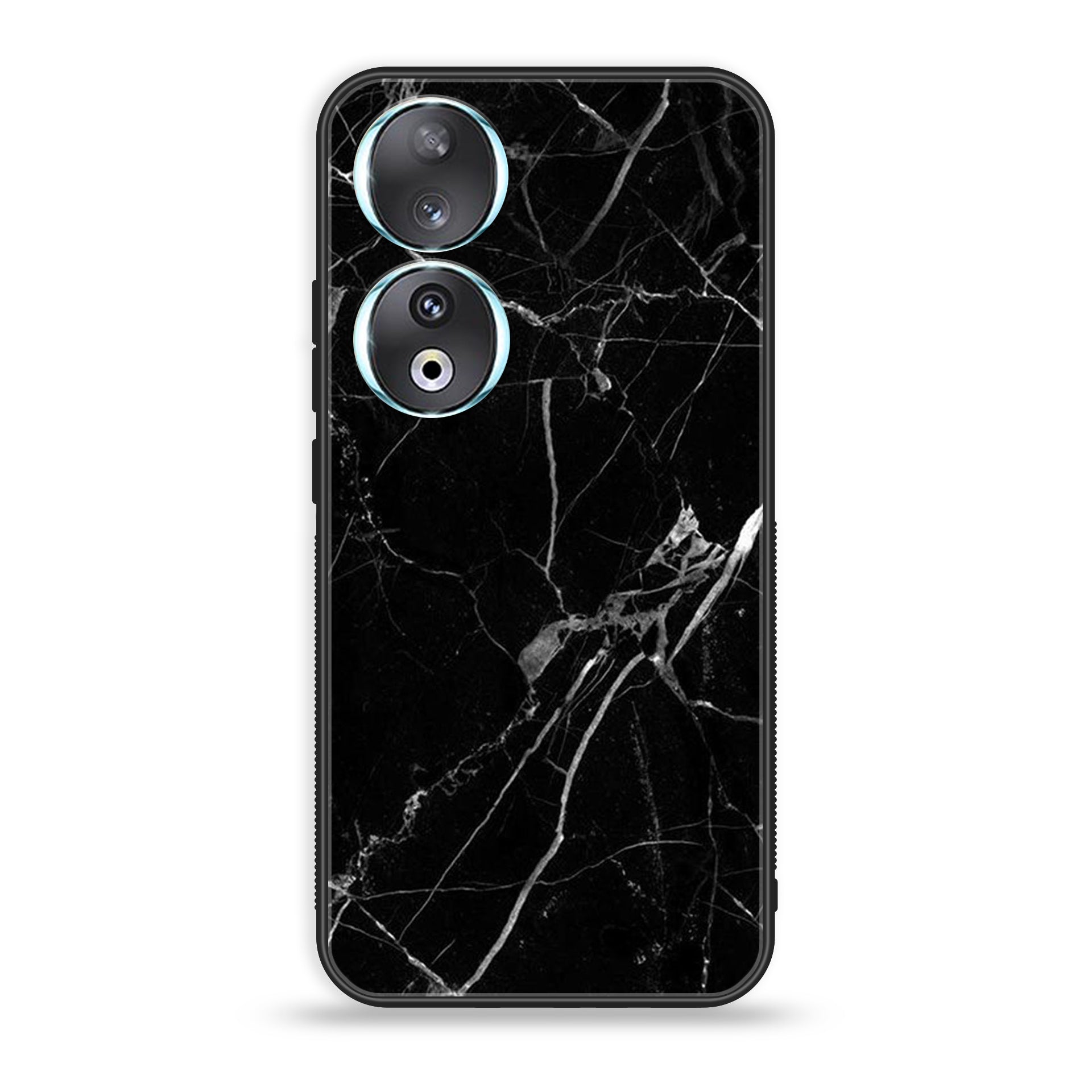 Huawei Honor 90 - Black Marble Series - Premium Printed Glass soft Bumper shock Proof Case