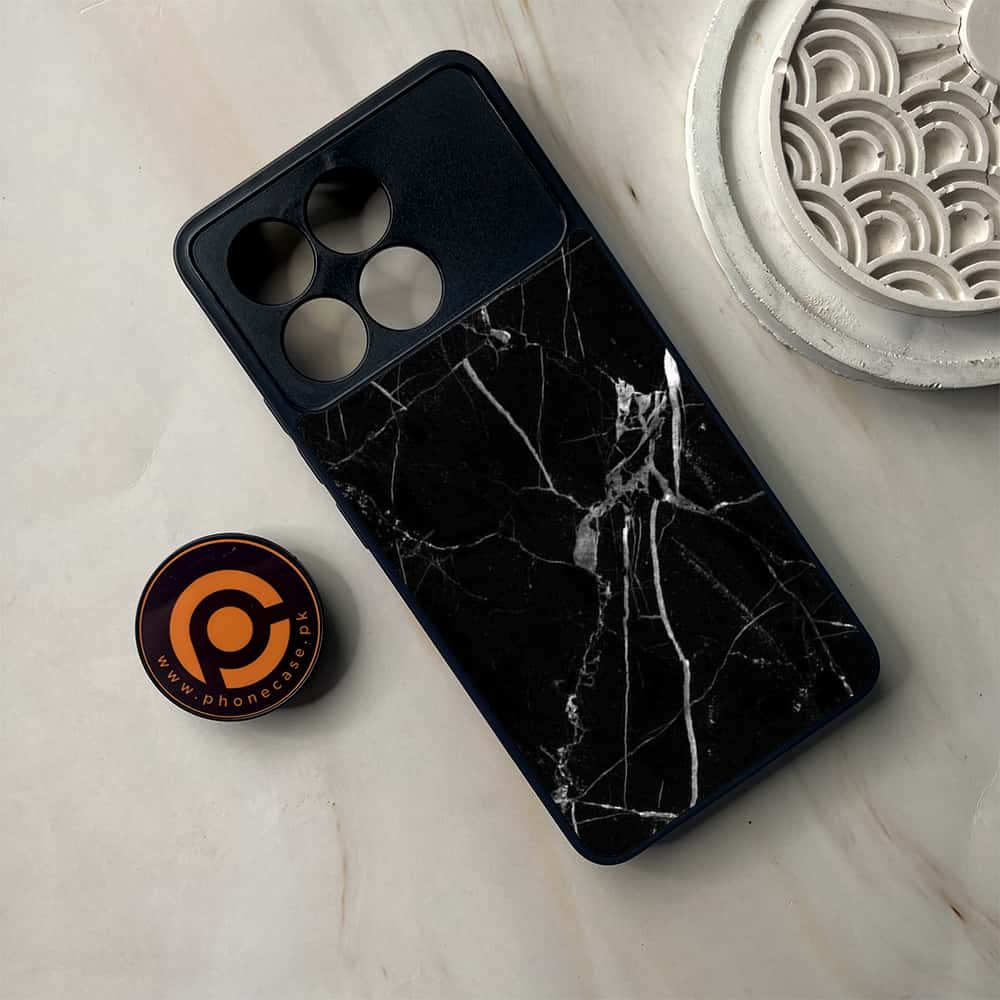 Xiaomi Poco F6 Pro - Black Marble Series - Premium Metal Printed soft Bumper shock Proof Case