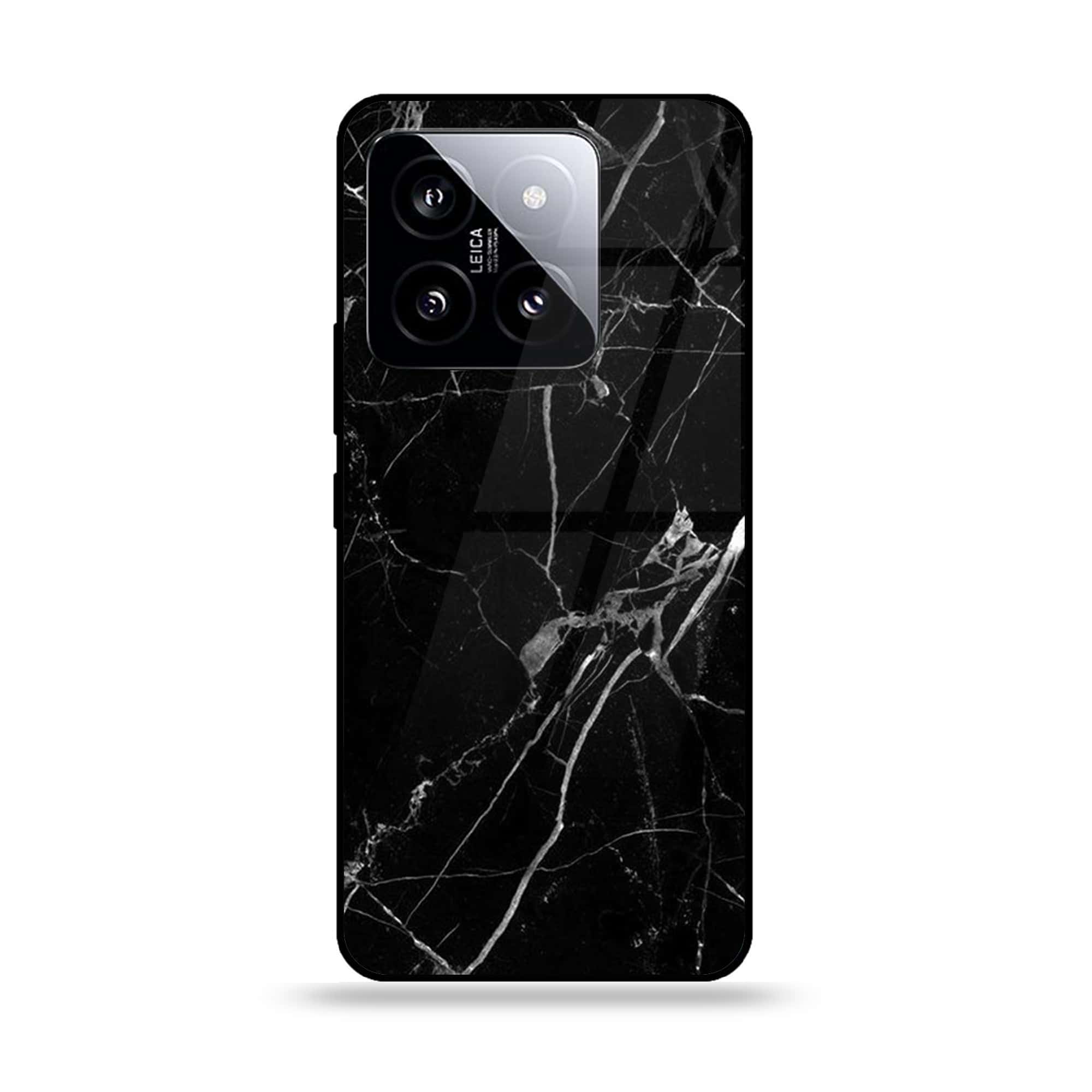 Xiaomi 14 - Black Marble Series - Premium Printed Glass soft Bumper shock Proof Case