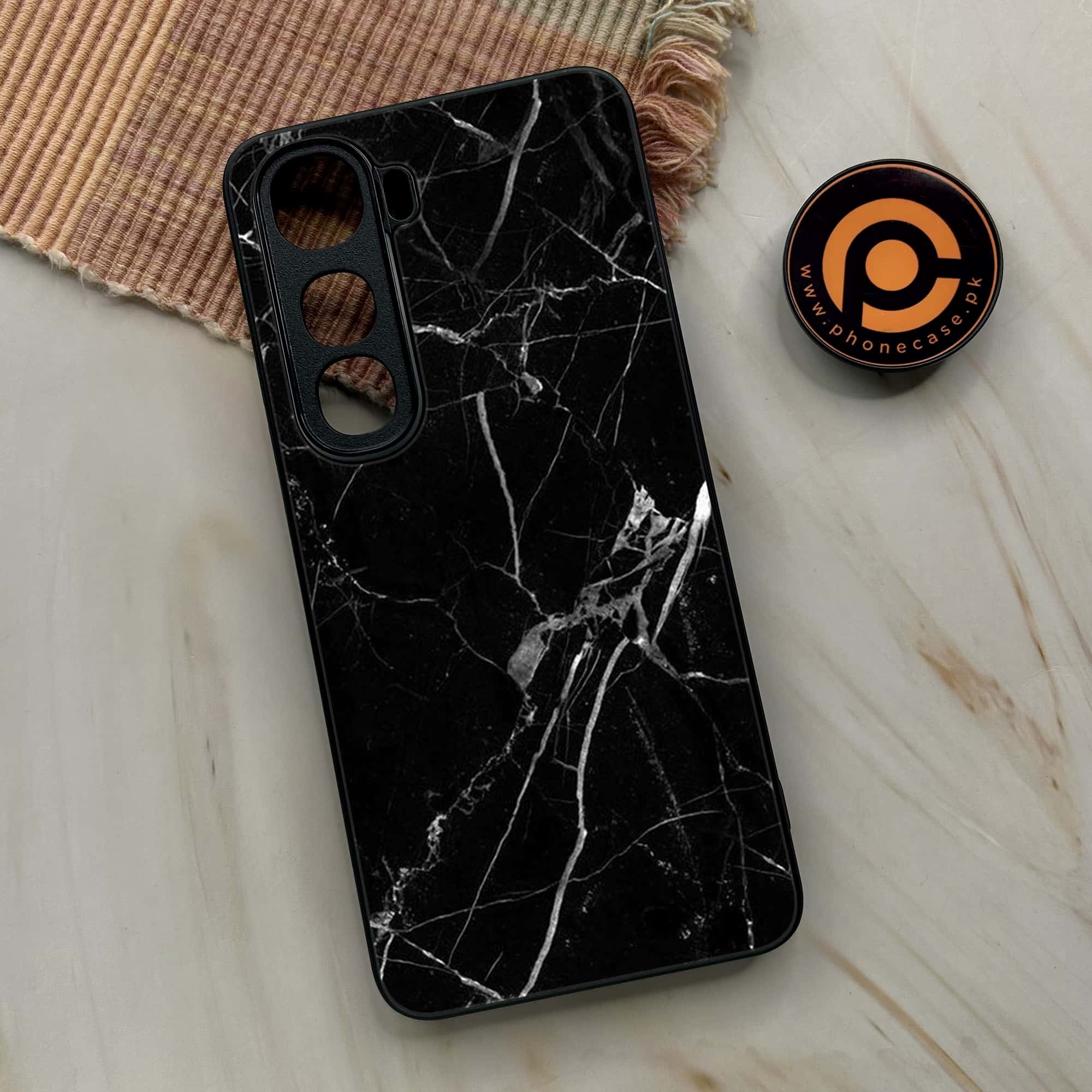 Vivo Y400 - Black Marble Series - Premium Metal Printed soft Bumper shock Proof Case