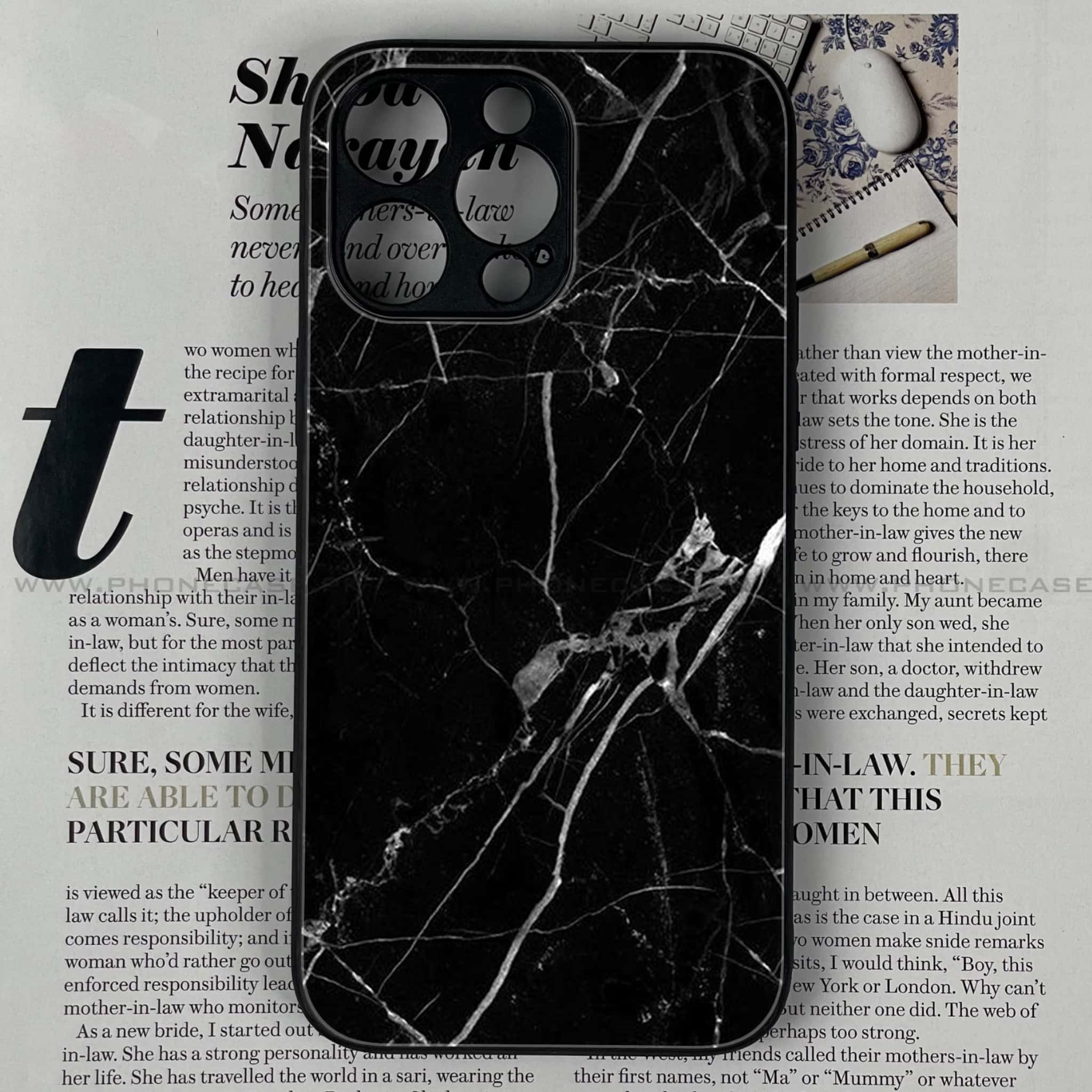 iPhone 14 Pro Max - Black Marble Series - Premium Printed Glass soft Bumper shock Proof Case