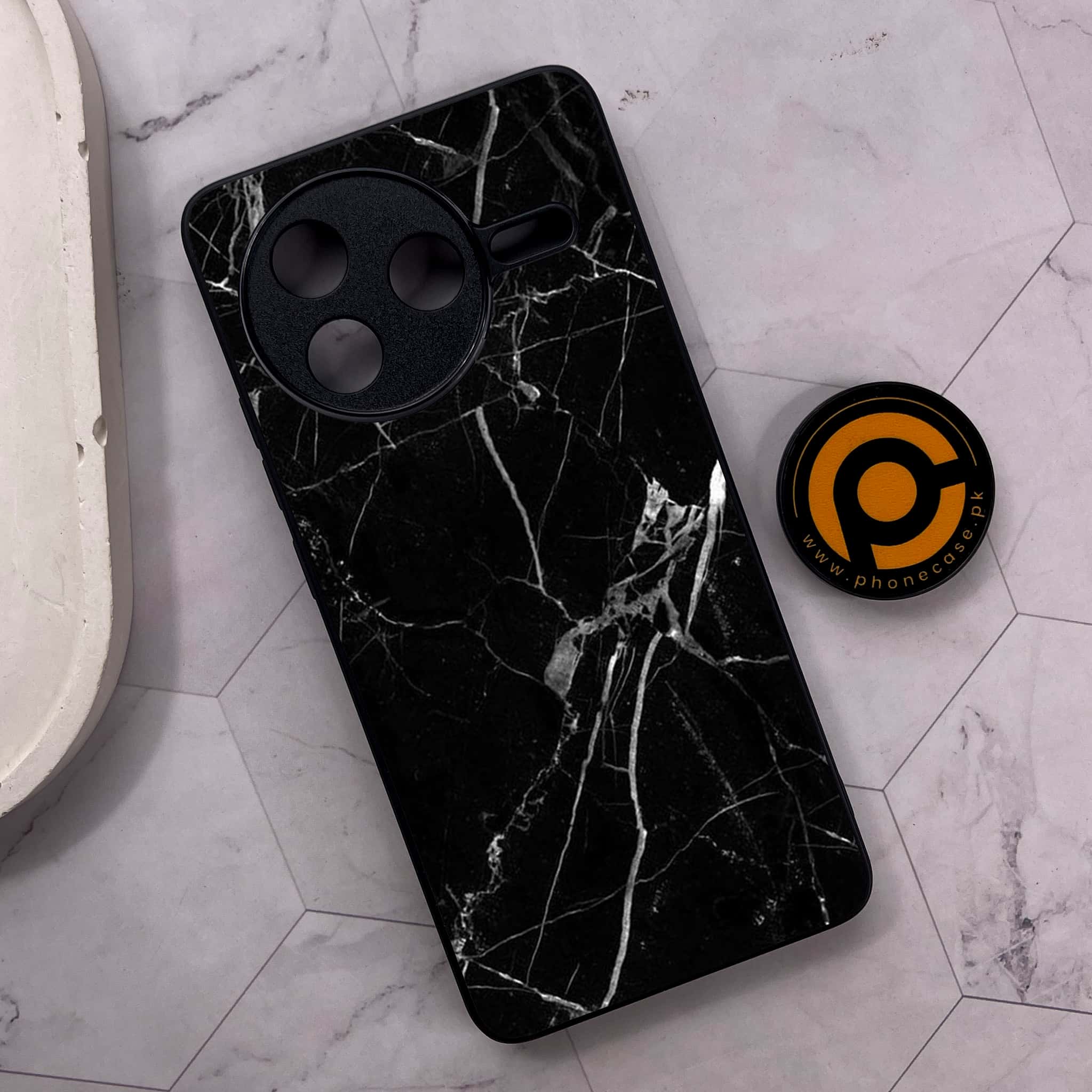 Xiaomi Poco F7 Pro 5G - Black Marble Series - Premium Metal Printed soft Bumper shock Proof Case