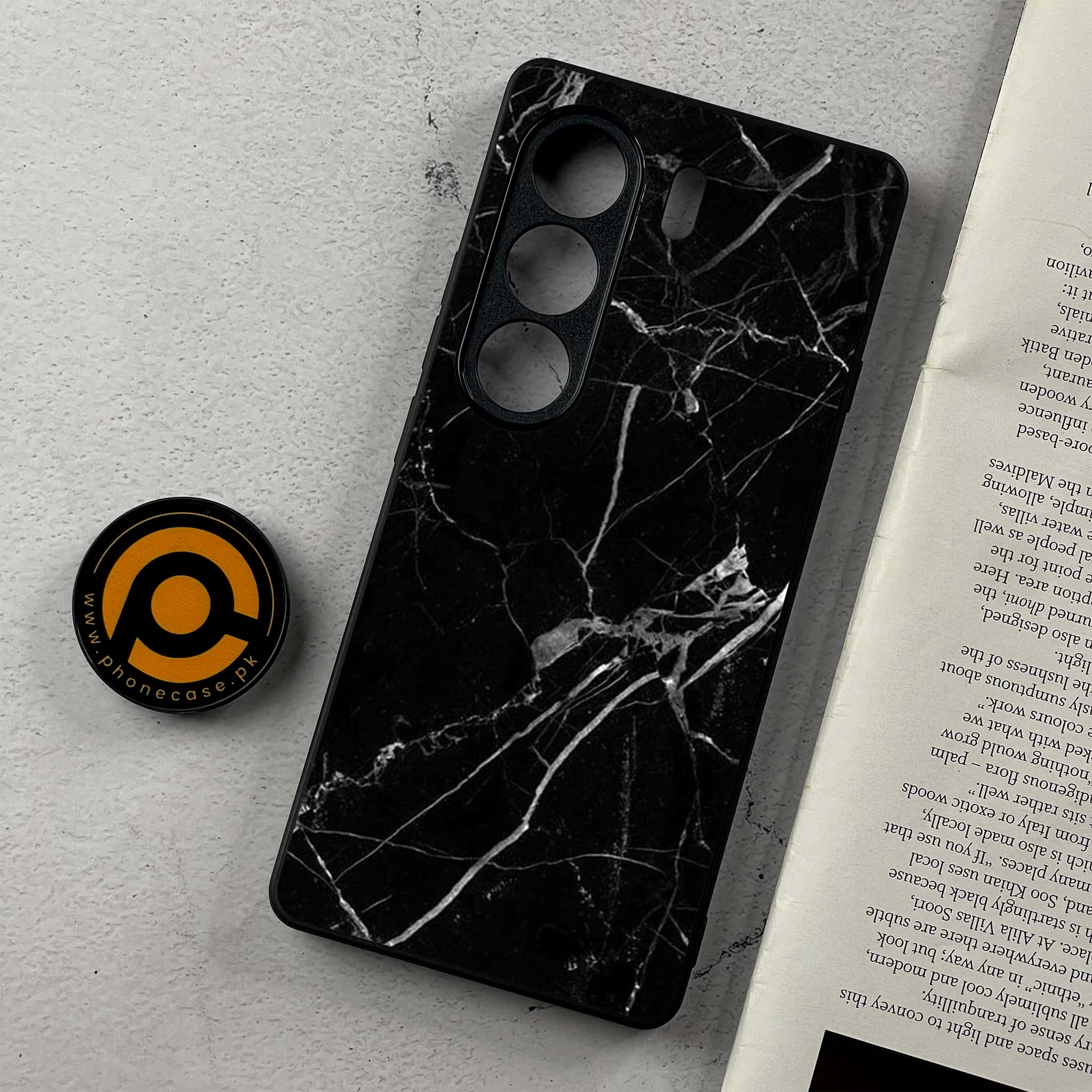 Tecno Camon 40 - Black Marble Series - Premium Metal Printed Soft Bumper Shockproof Case