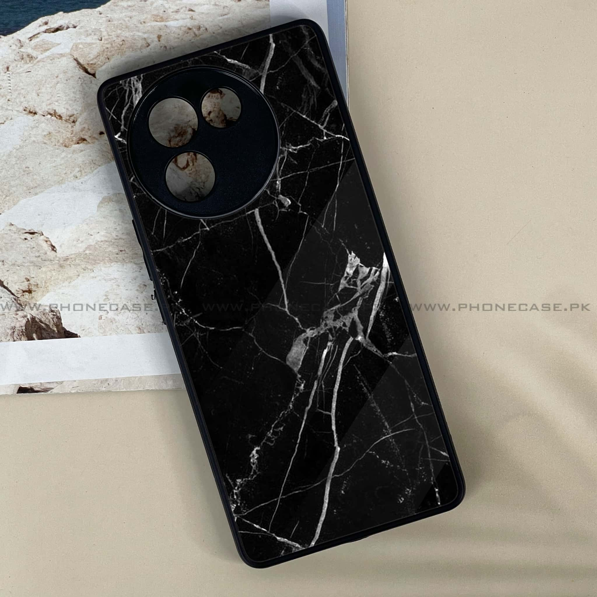 Vivo V30E - Black Marble Series - Premium Printed Metal soft Bumper shock Proof Case