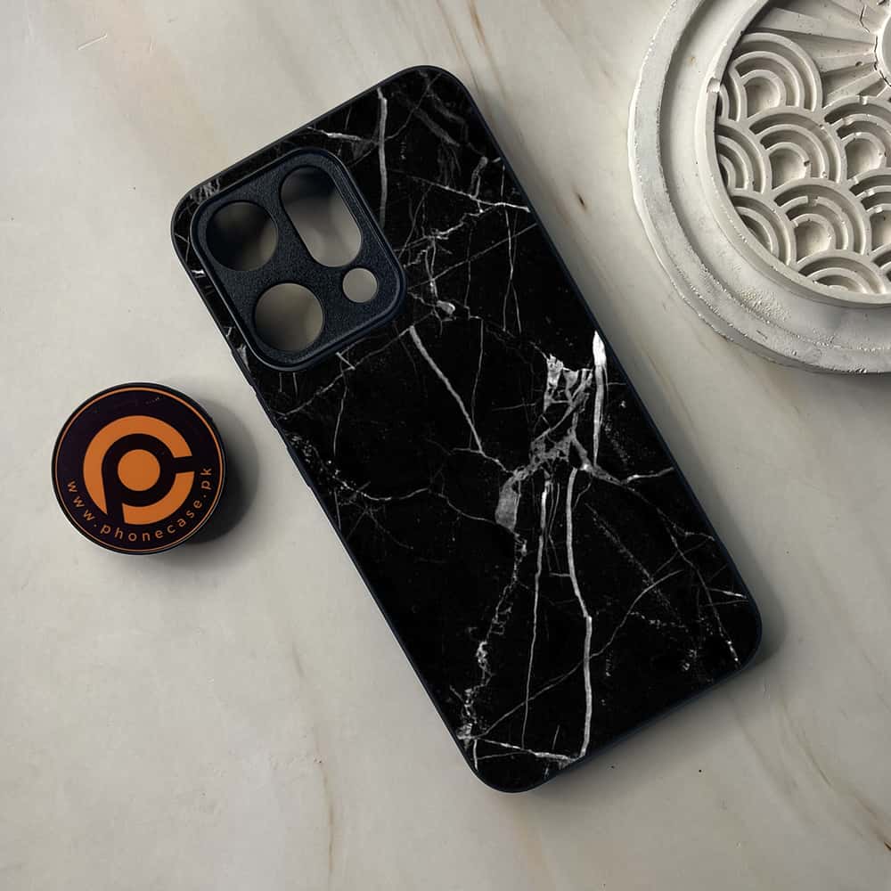 Oppo Reno 14 5G - Black Marble Series - Premium Metal Printed soft Bumper shock Proof Case