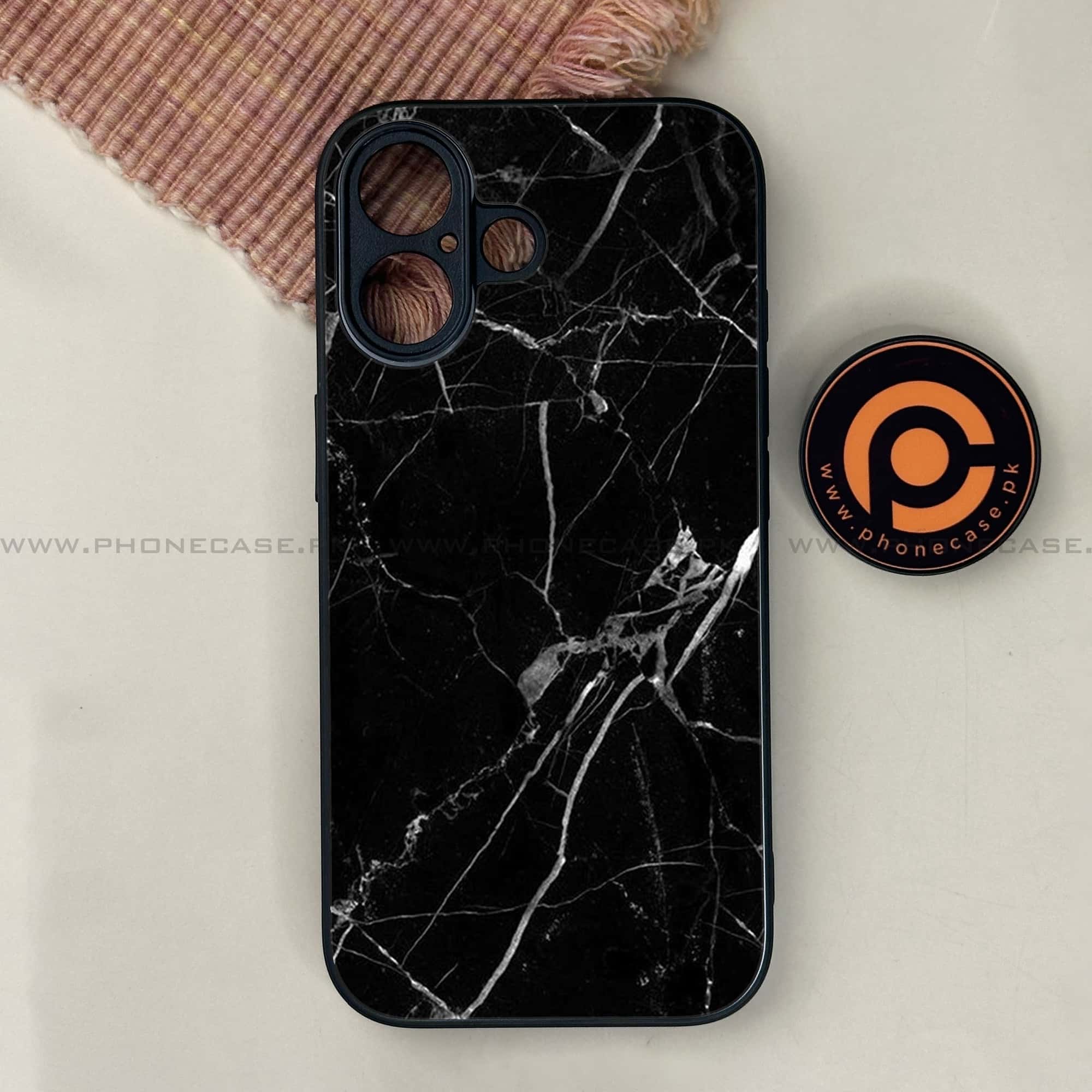 iPhone 17 - Black Marble Series - Premium Printed Glass soft Bumper shock Proof Case