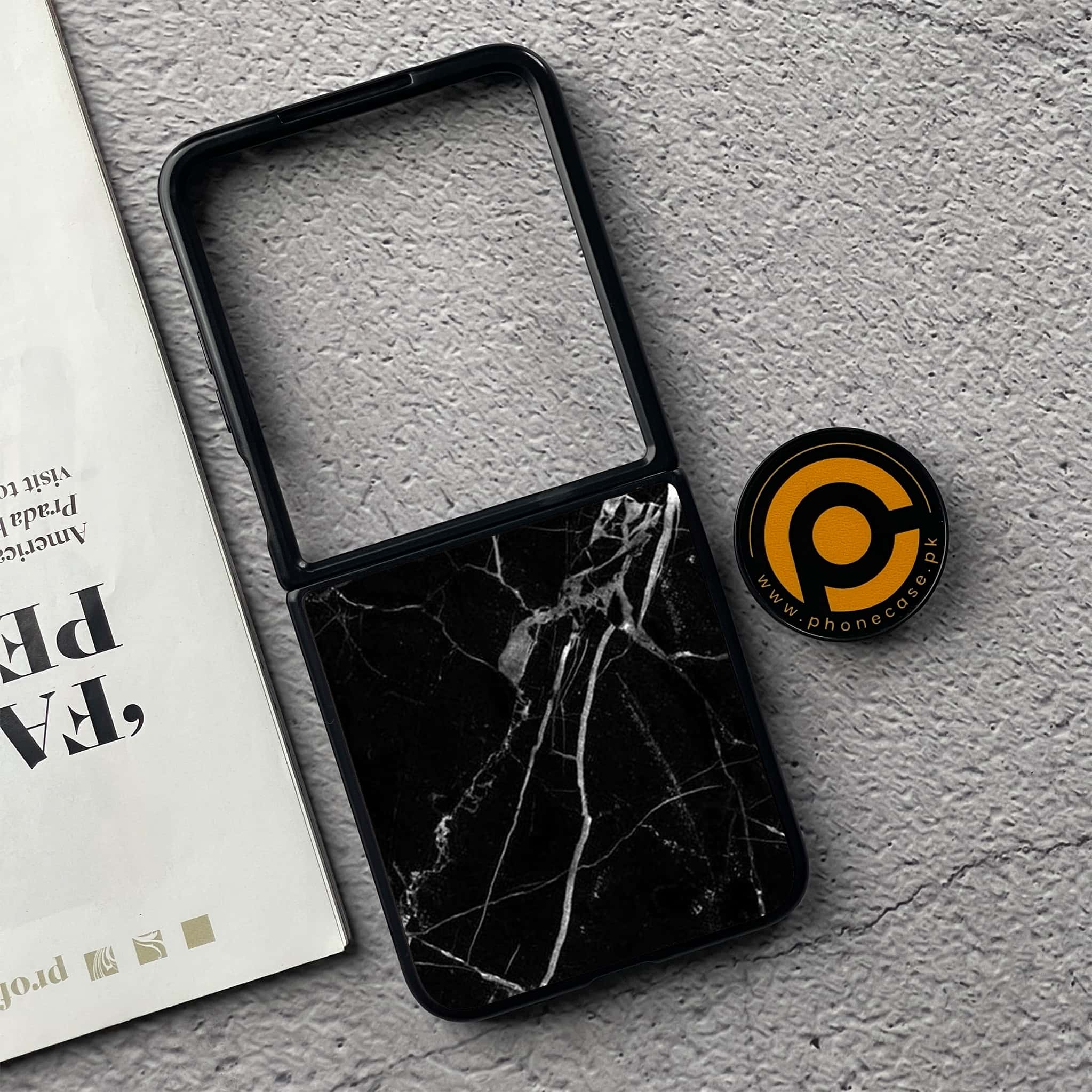 Xiaomi Mix Flip - Black Marble Series - Premium Metal  Printed soft Bumper shock Proof Case