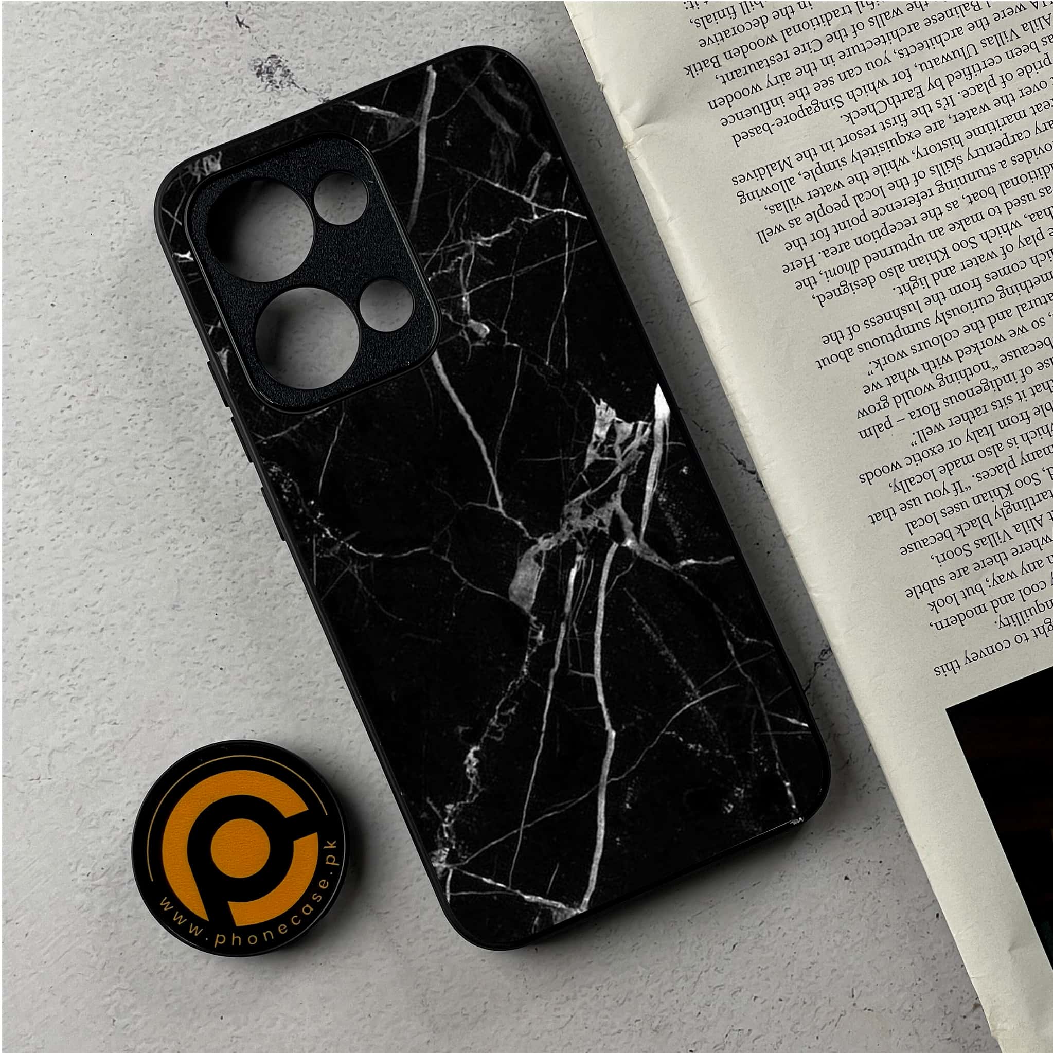 Oppo Reno 13 - Black Marble Series - Premium Metal Printed Soft Bumper Shockproof Case
