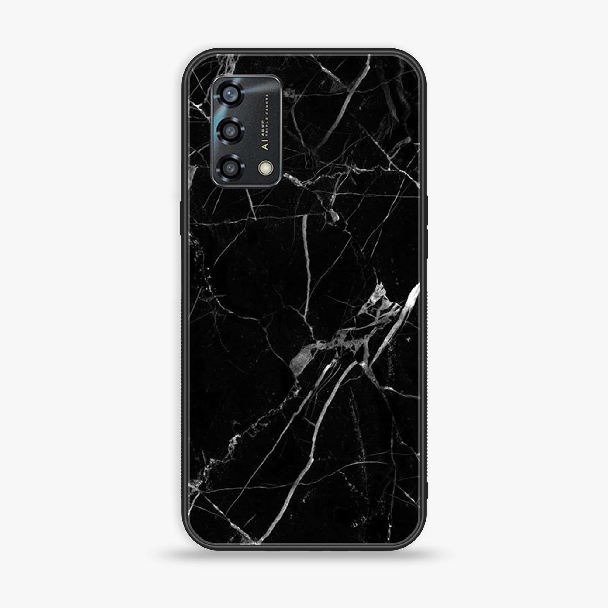 Oppo A95 - Black Marble Series - Premium Printed Glass soft Bumper shock Proof Case