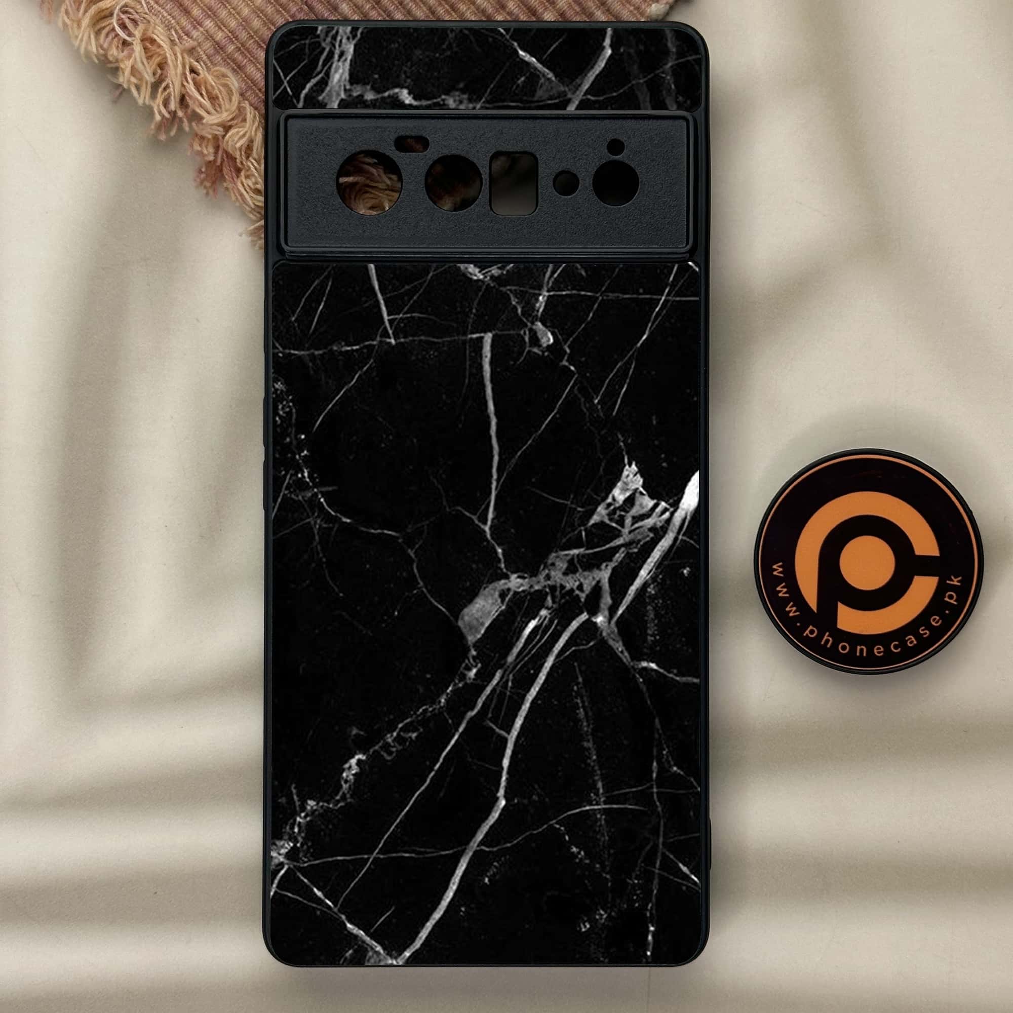Google Pixel 6 Pro- BLACK  Marble Series - Premium Metal Printed soft Bumper Shock Proof Case