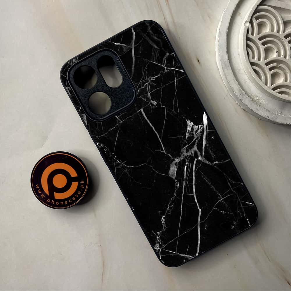 Oppo Reno 14F - Black Marble Series - Premium Metal Printed Soft Bumper Shockproof Case