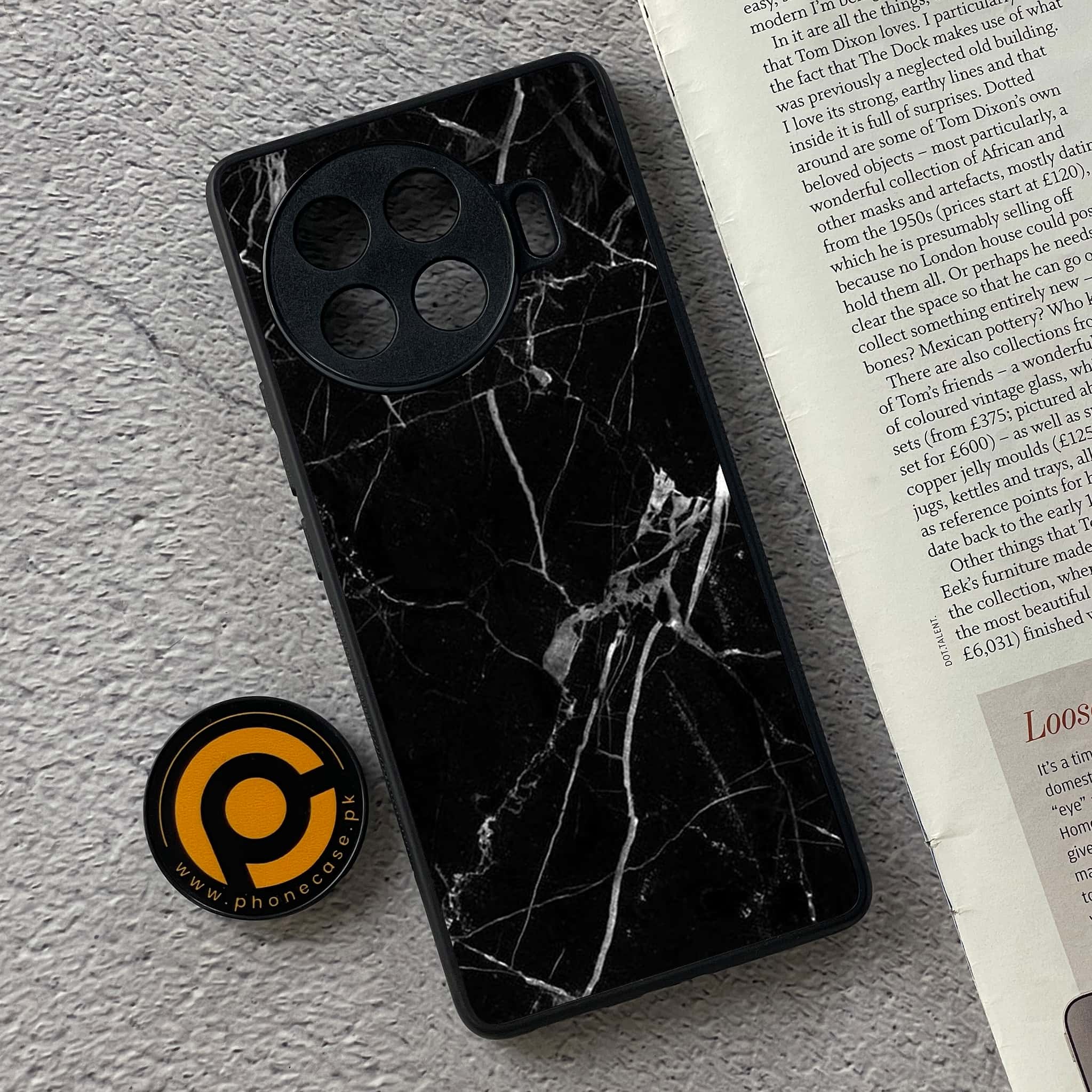 Tecno Spark 20 pro plus - Black Marble Series - Premium Printed Glass soft Bumper shock Proof Case